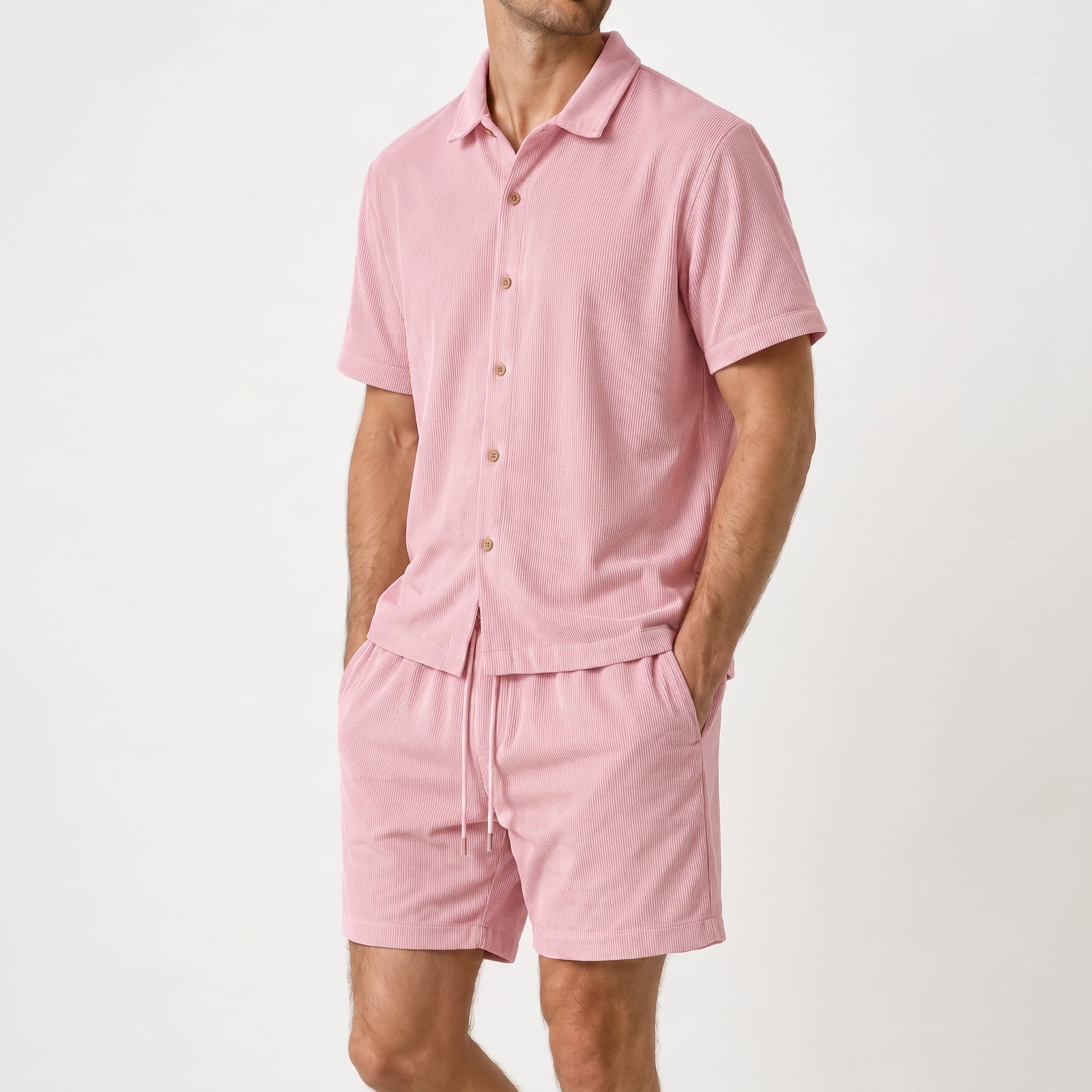 Marcus - Men's Summer Ribbed Camp Collar Co-ord Set