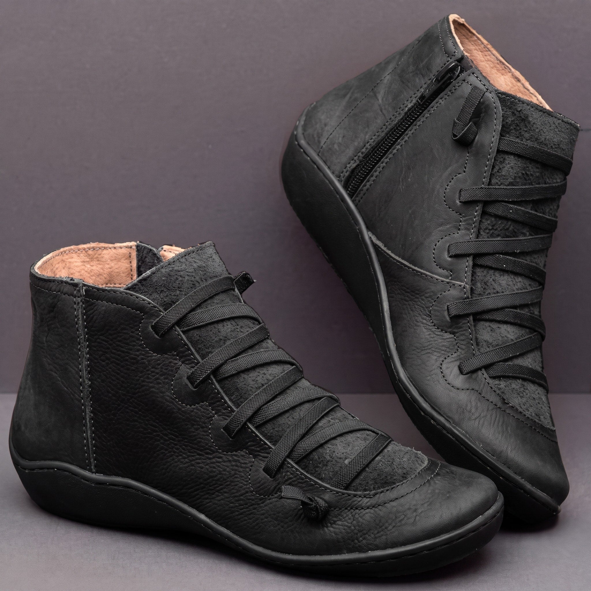 Isla - Women's Orthopaedic Lace-Up Ankle Boots with Side Zip