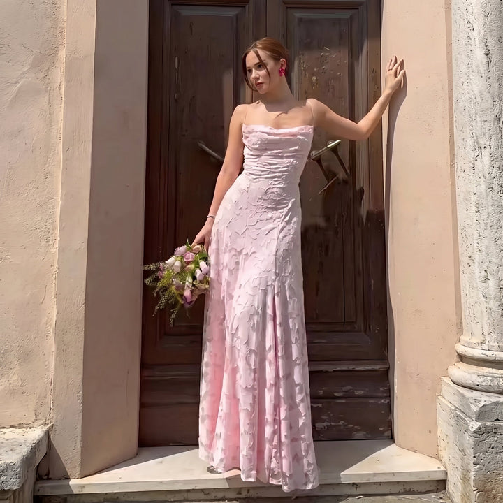 Adele - Women's Evening Spaghetti Strap Maxi Dress - Maxi Dresses - Pink - Davies & Cooper