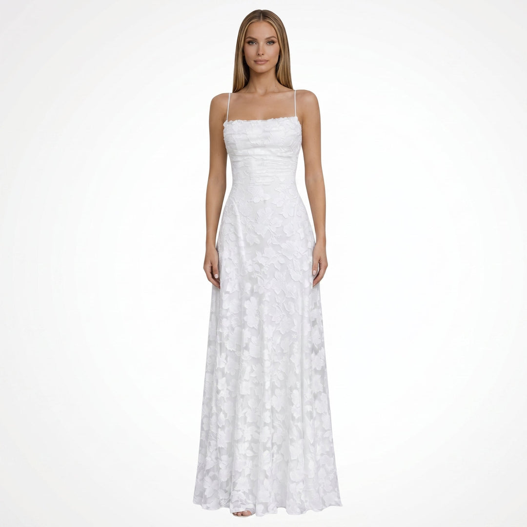 Adele - Women's Evening Spaghetti Strap Maxi Dress - Maxi Dresses - White - Davies & Cooper