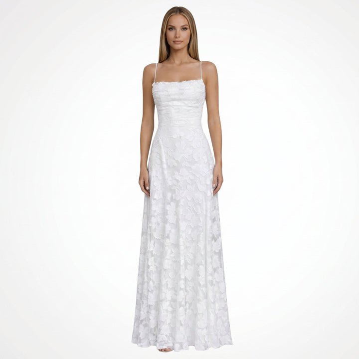 Adele - Women's Evening Spaghetti Strap Maxi Dress - Maxi Dresses - White - Davies & Cooper