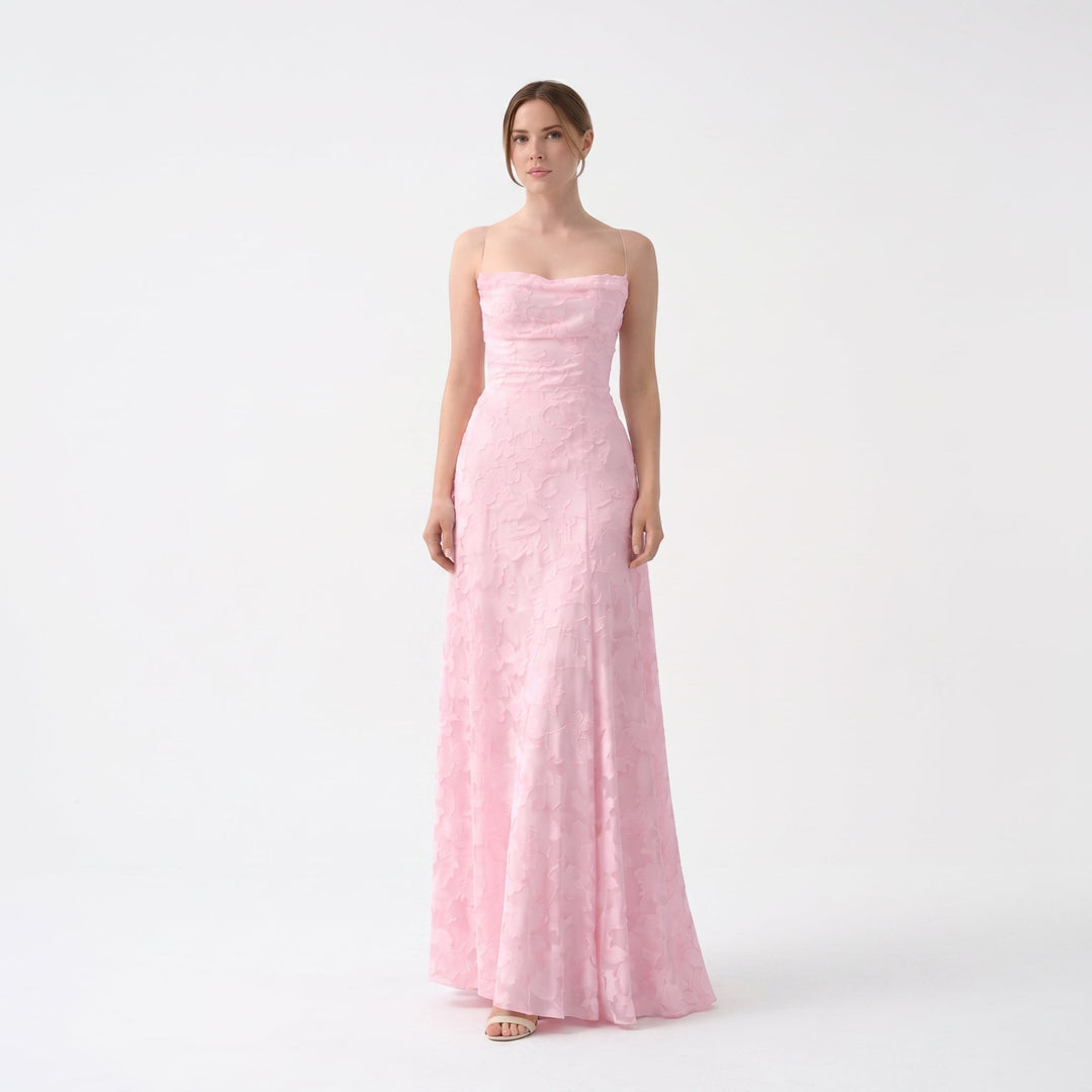Adele - Women's Evening Spaghetti Strap Maxi Dress - Maxi Dresses - Pink - Davies & Cooper