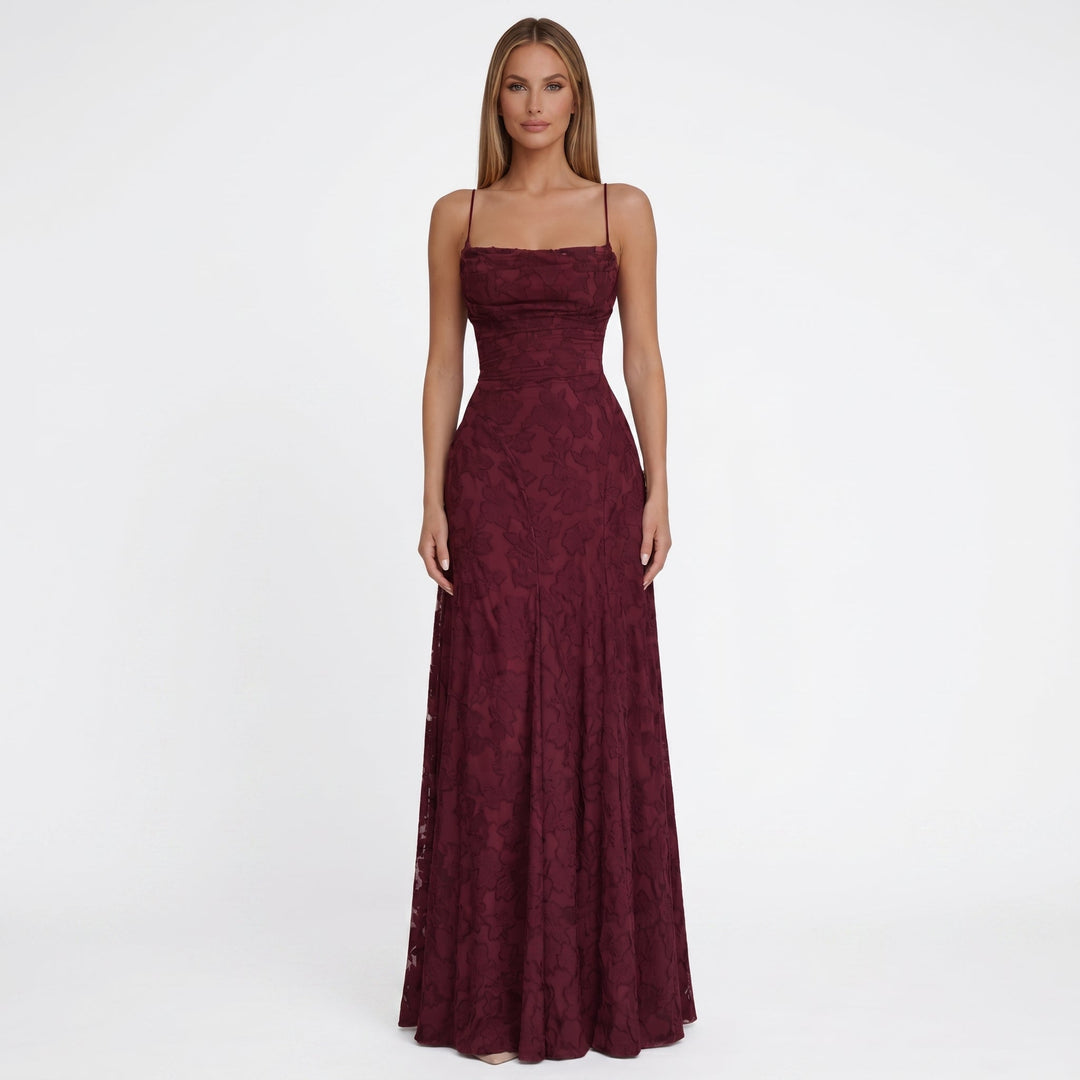 Adele - Women's Evening Spaghetti Strap Maxi Dress - Maxi Dresses - Burgundy - Davies & Cooper