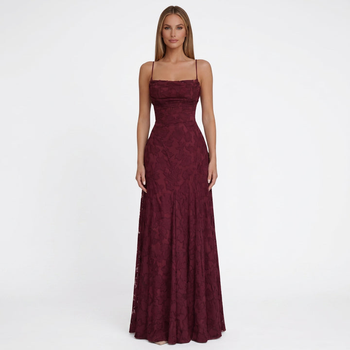 Adele - Women's Evening Spaghetti Strap Maxi Dress - Maxi Dresses - Burgundy - Davies & Cooper
