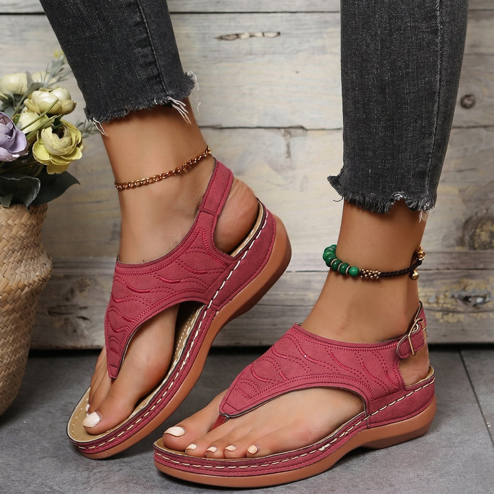 Agnes - Women's Orthopaedic Toe Post Wedge Sandals - Sandals - Red - Davies & Cooper