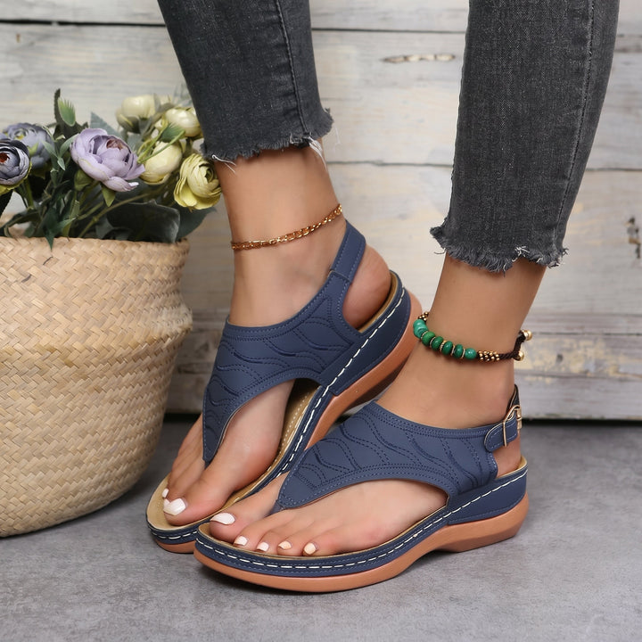 Agnes - Women's Orthopaedic Toe Post Wedge Sandals - Sandals - Navy Blue - Davies & Cooper