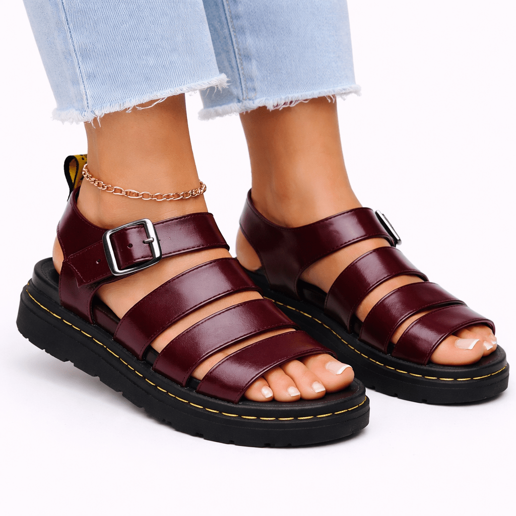 Agnes - Women's Summer Ankle Buckle Multi-Strap Sandals - Sandals - Red - Davies & Cooper
