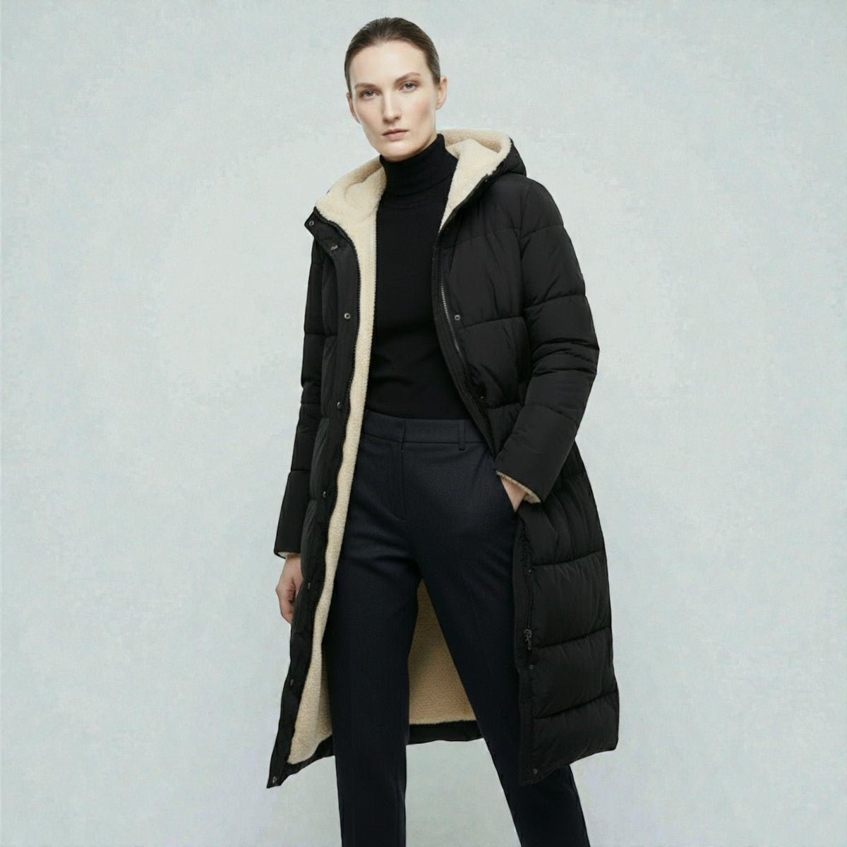 Alessia – Women's Winter Reversible Jacket - Puffer Jacket - Black - Davies & Cooper