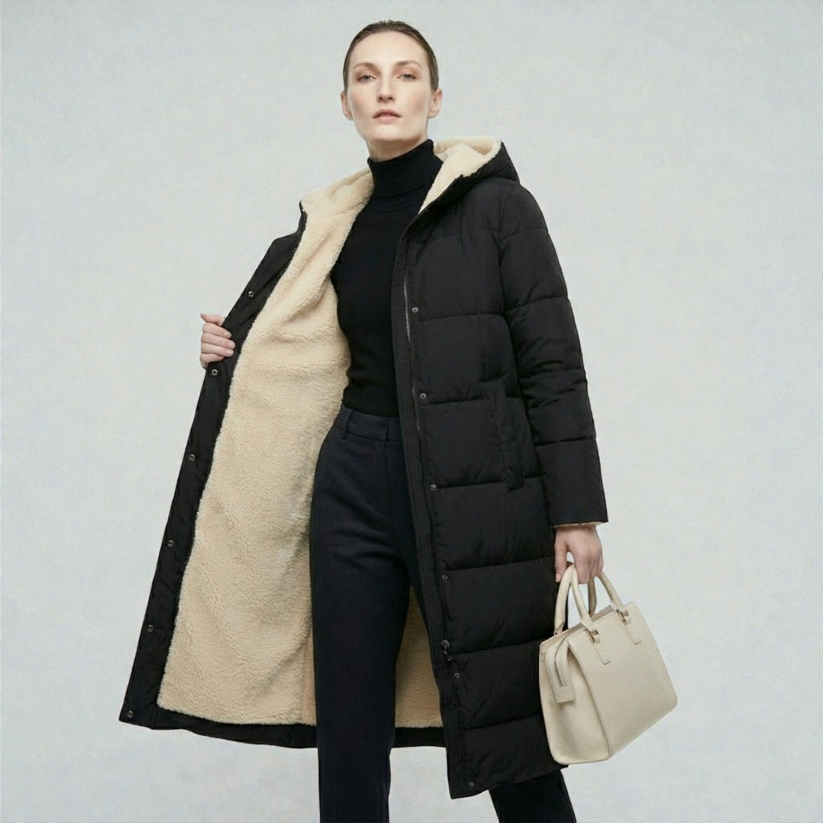 Alessia – Women's Winter Reversible Jacket - Puffer Jacket - Black - Davies & Cooper