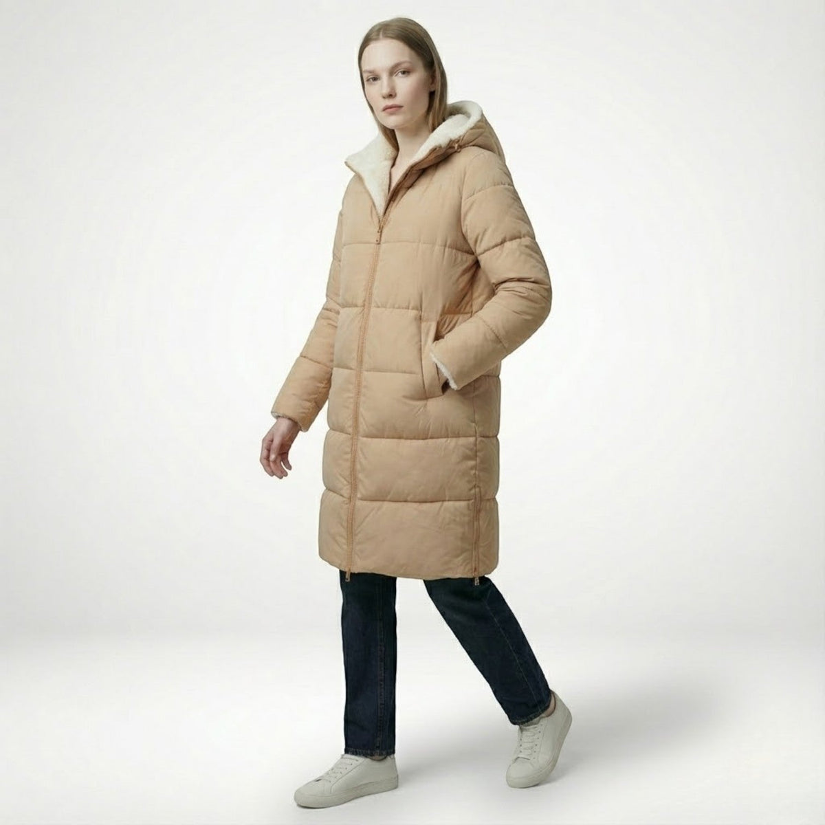 Alessia – Women's Winter Reversible Jacket - Puffer Jacket - Beige - Davies & Cooper