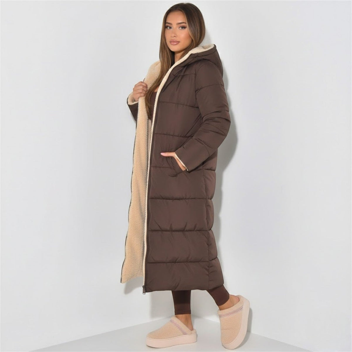 Alessia – Women's Winter Reversible Jacket - Puffer Jacket - Brown - Davies & Cooper