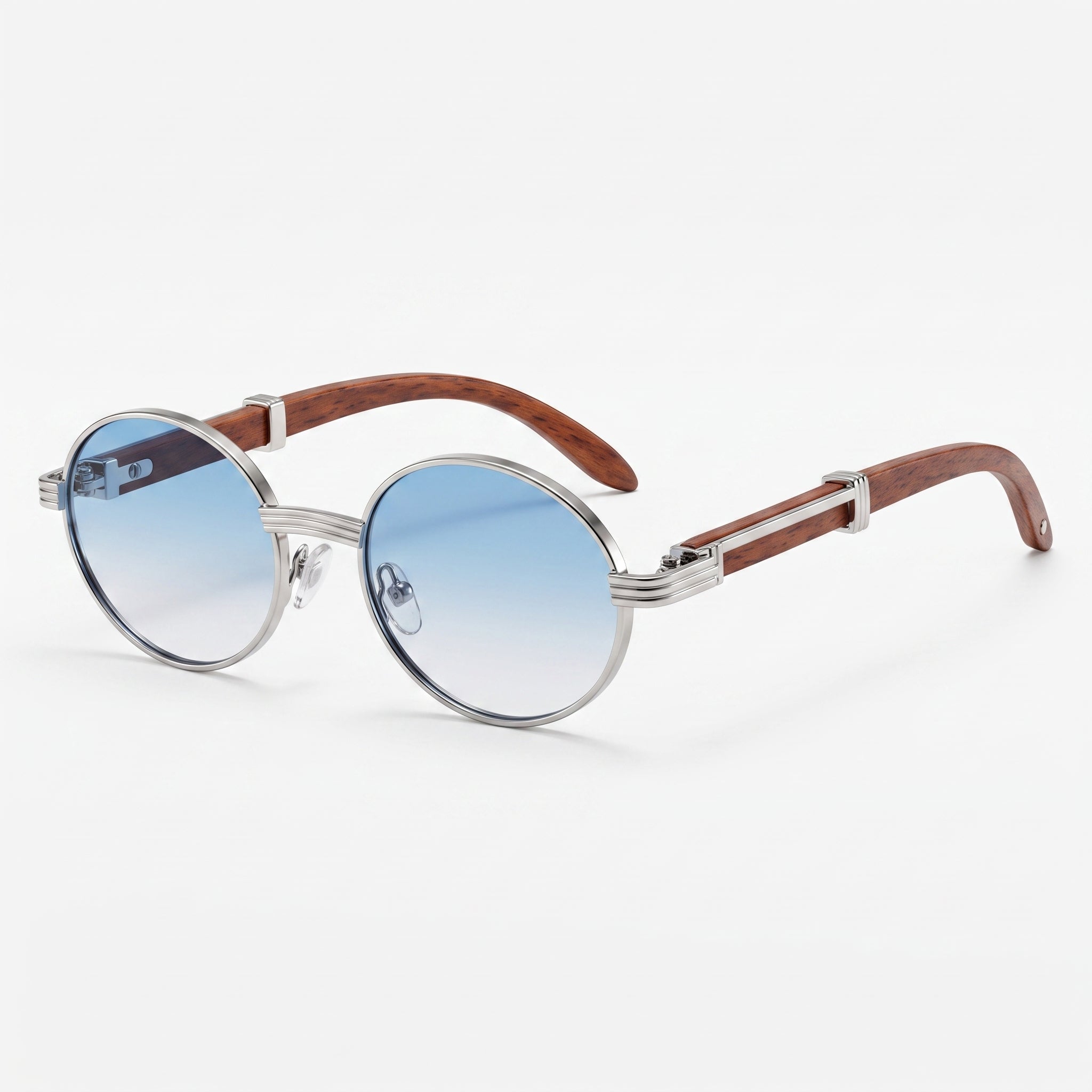Alex - Unisex Vintage Round Wood-Effect Sunglasses - Sunglasses - Blue - Davies & Cooper