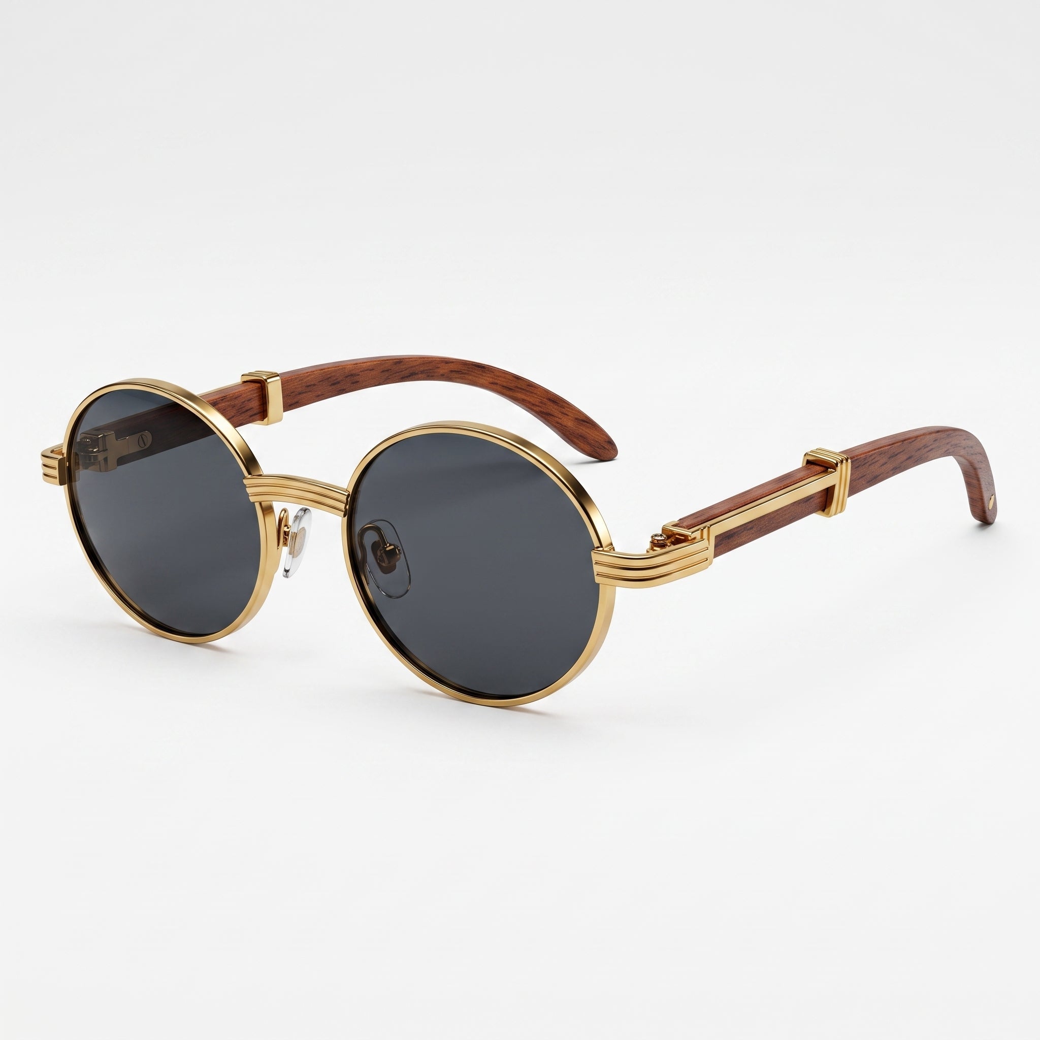 Alex - Unisex Vintage Round Wood-Effect Sunglasses - Sunglasses - Grey - Davies & Cooper