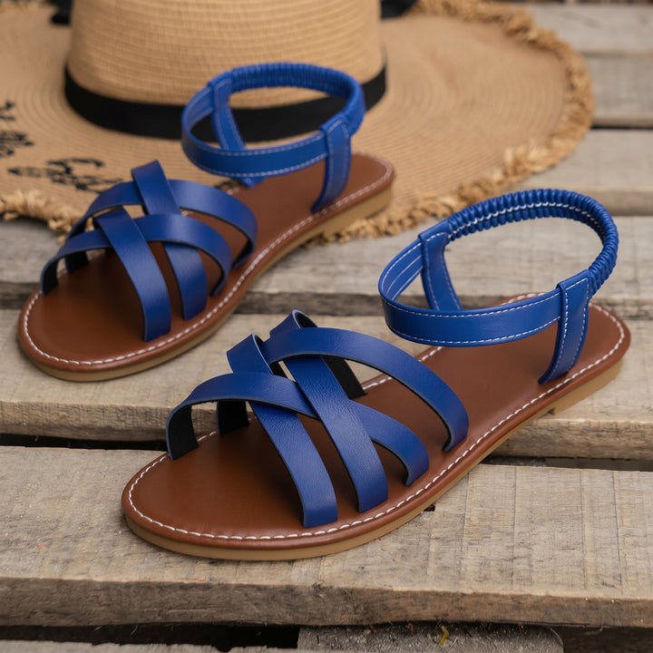 Alice - Women's Flat Cross - Strap Ankle Buckle Sandals - Sandals - Blue - Davies & Cooper