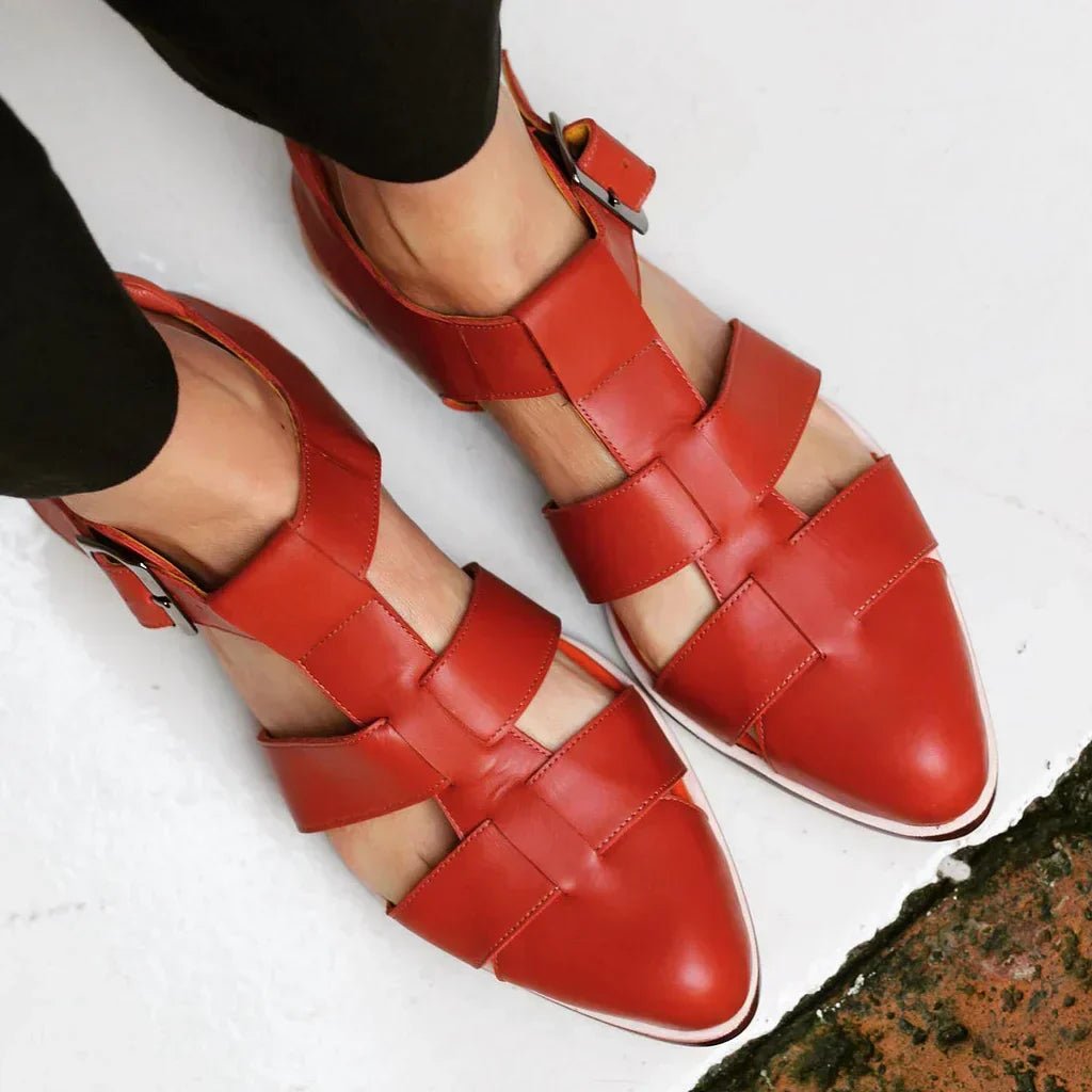 Alice - Women's Flat Fisherman Sandals with Buckle Strap - Sandals - Red - Davies & Cooper