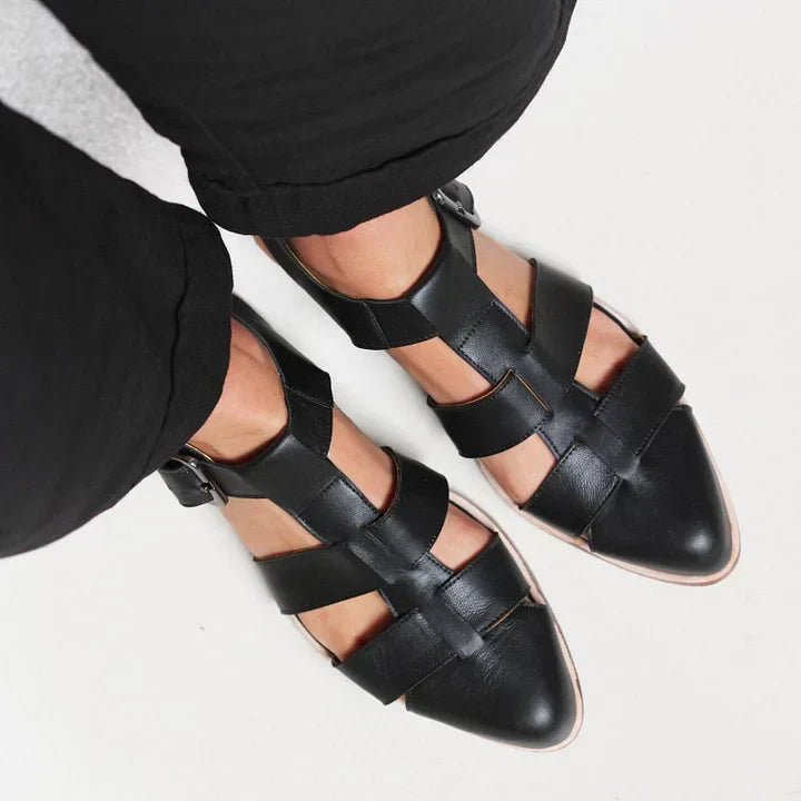 Alice - Women's Flat Fisherman Sandals with Buckle Strap - Sandals - Black - Davies & Cooper