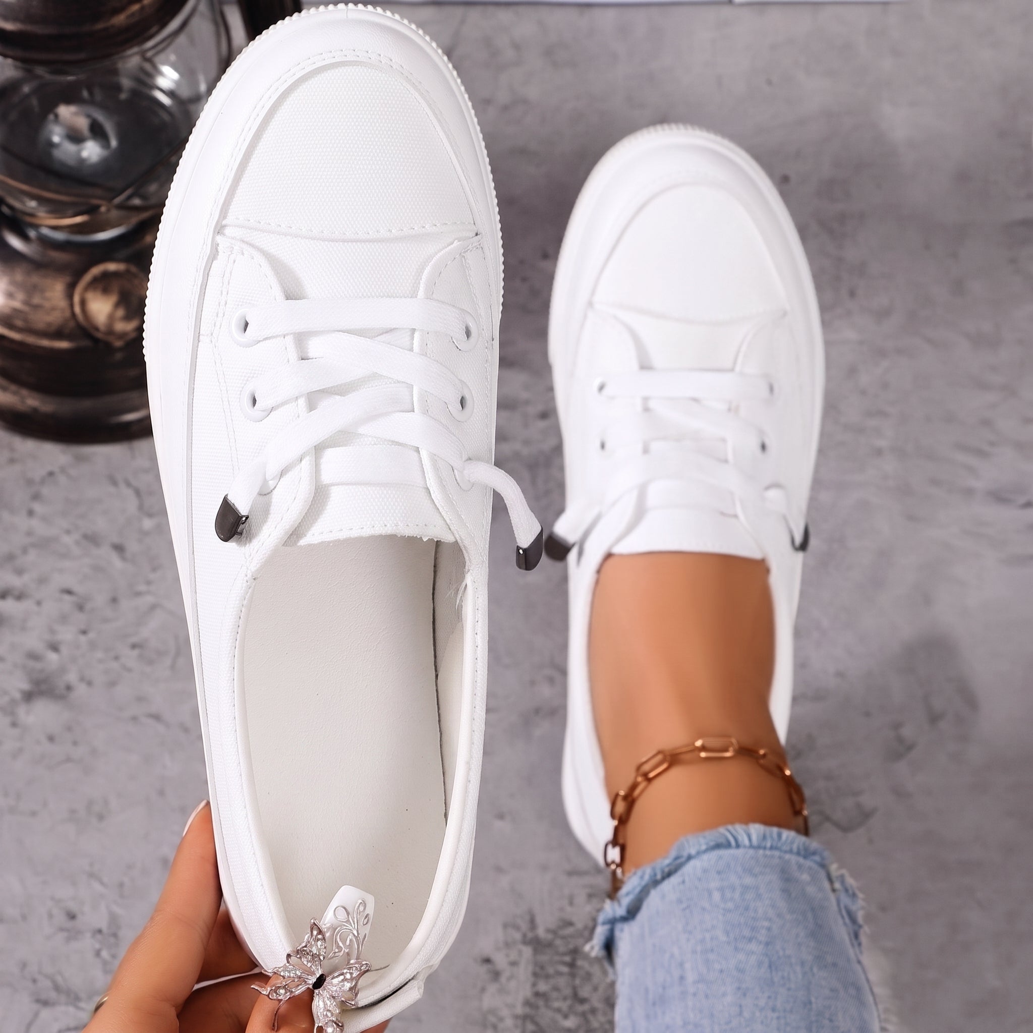 Alice - Women's Minimalist Flat Low-Top Slip-On Trainers - Sneakers - White - Davies & Cooper