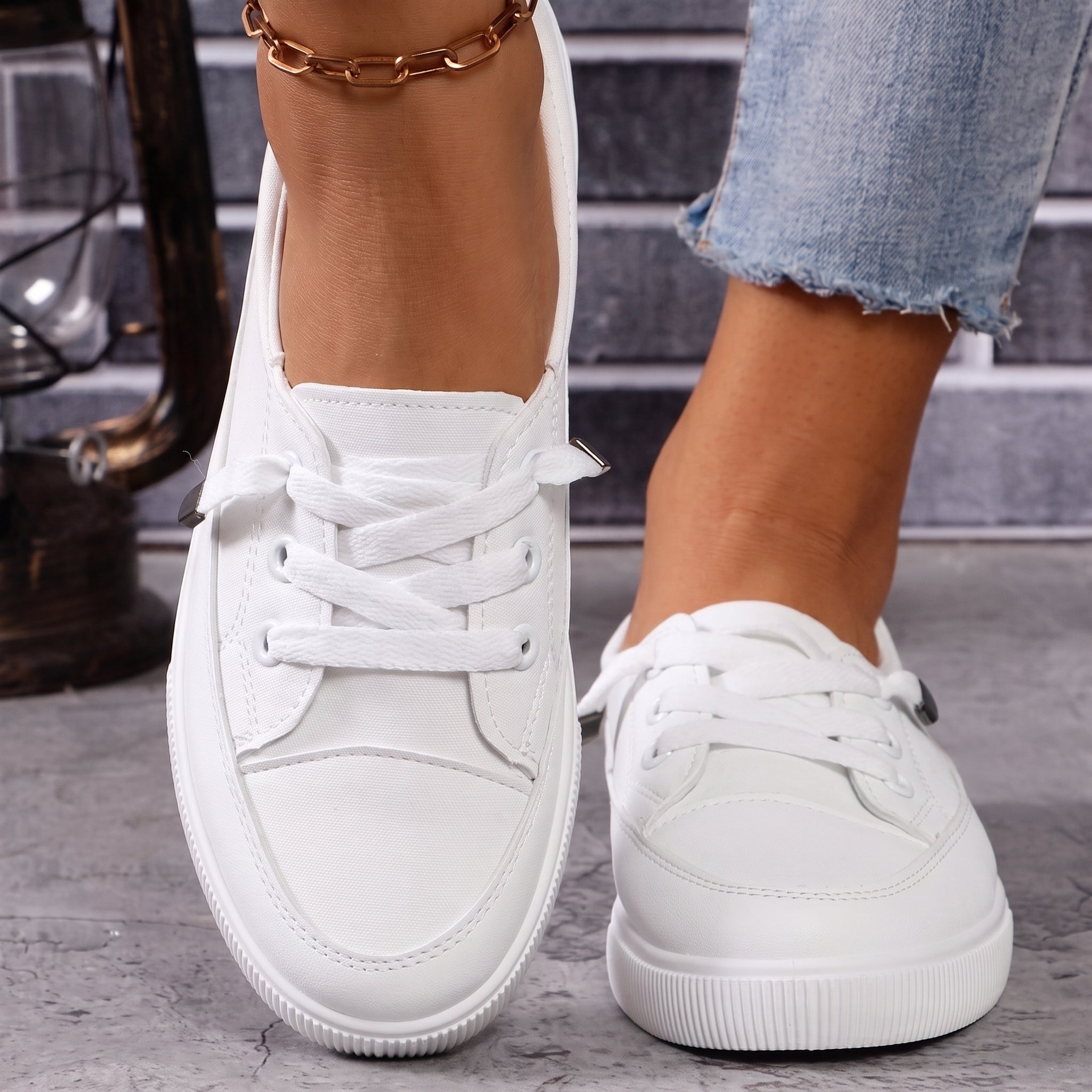 Alice - Women's Minimalist Flat Low-Top Slip-On Trainers - Sneakers - White - Davies & Cooper