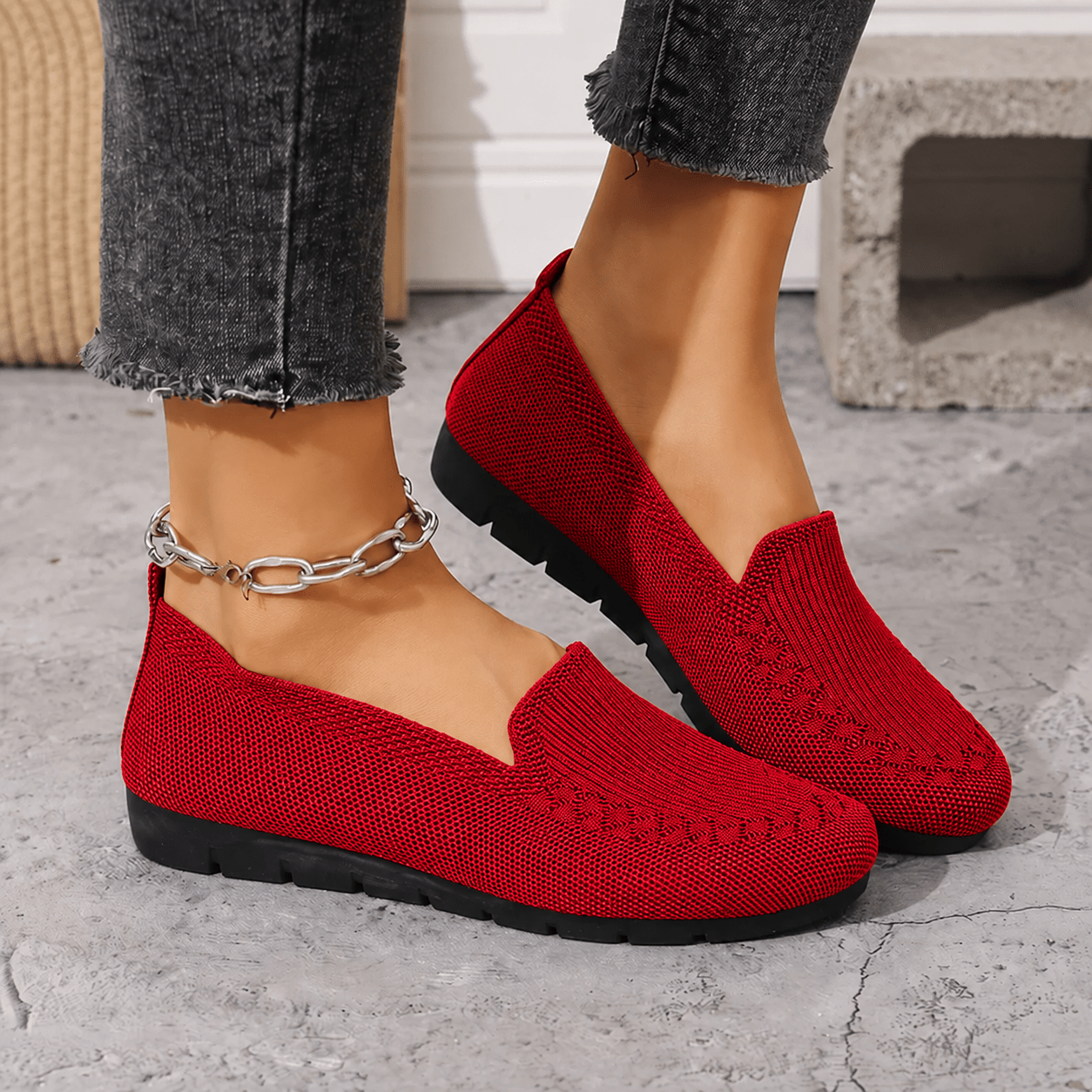 Alice - Women's Orthopaedic Breathable Cushioned Sole Loafers - Flats - Red - Davies & Cooper