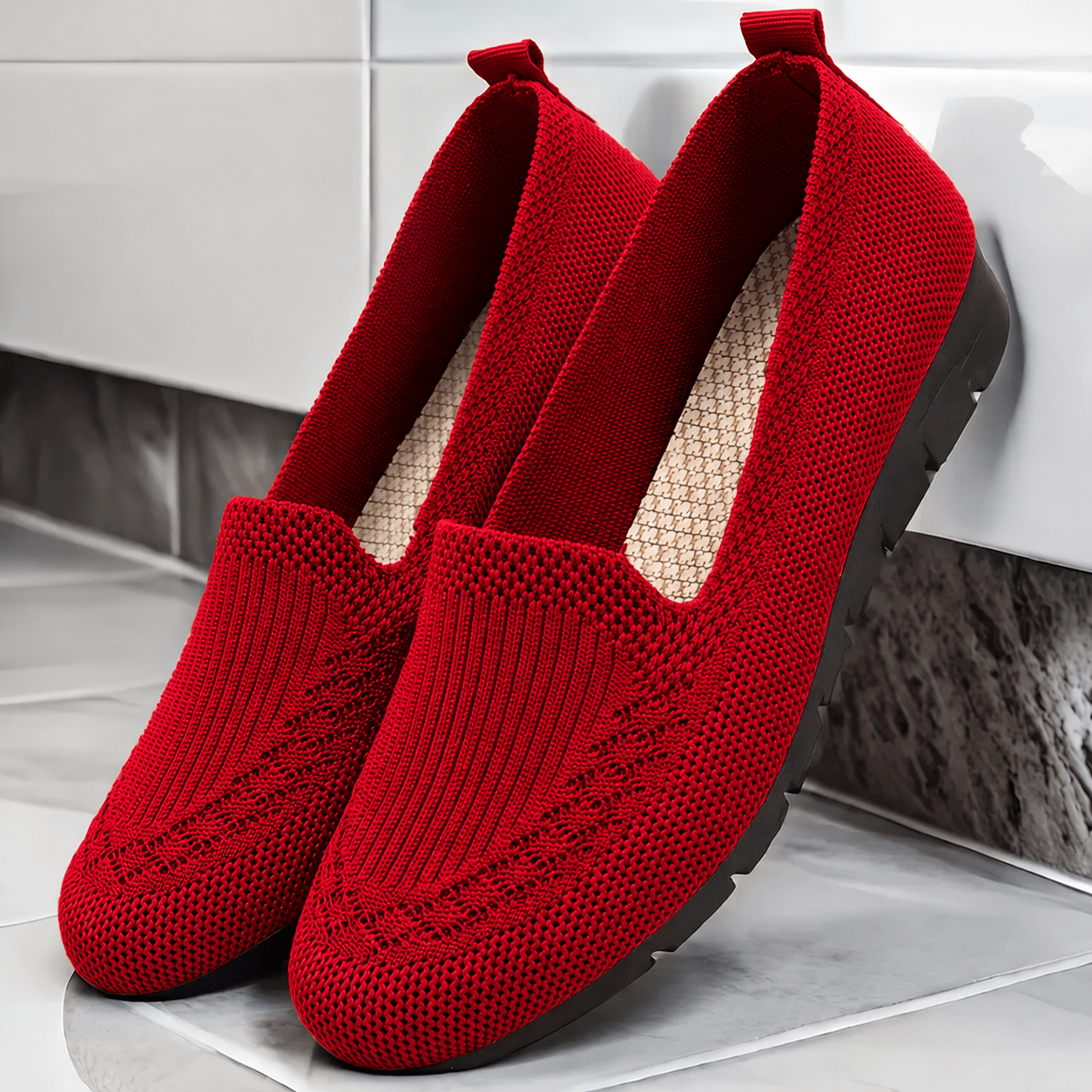 Alice - Women's Orthopaedic Breathable Cushioned Sole Loafers - Flats - Red - Davies & Cooper