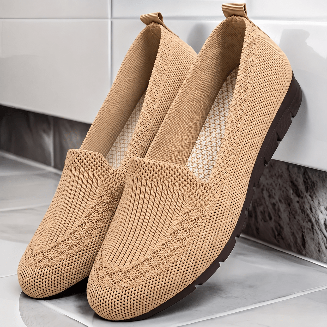 Alice - Women's Orthopaedic Breathable Cushioned Sole Loafers - Flats - Khaki - Davies & Cooper