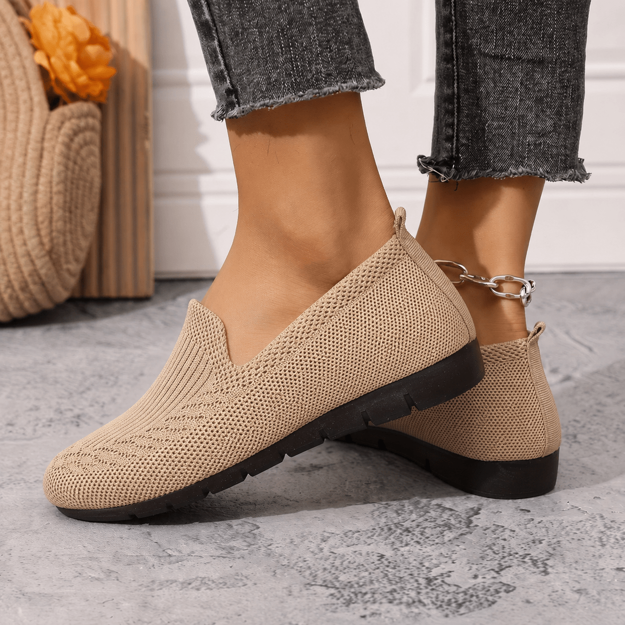 Alice - Women's Orthopaedic Breathable Cushioned Sole Loafers - Flats - Khaki - Davies & Cooper