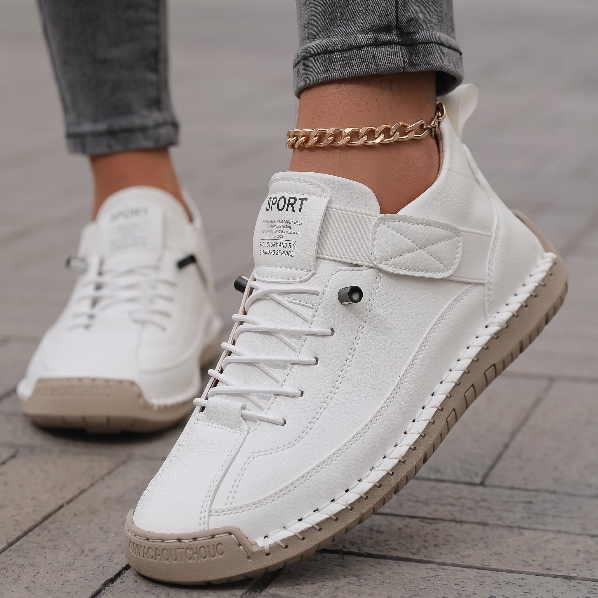 Alice - Women's Orthopaedic Lace-Up Trainers with Hand-Stitched Detail - Sneakers - White - Davies & Cooper