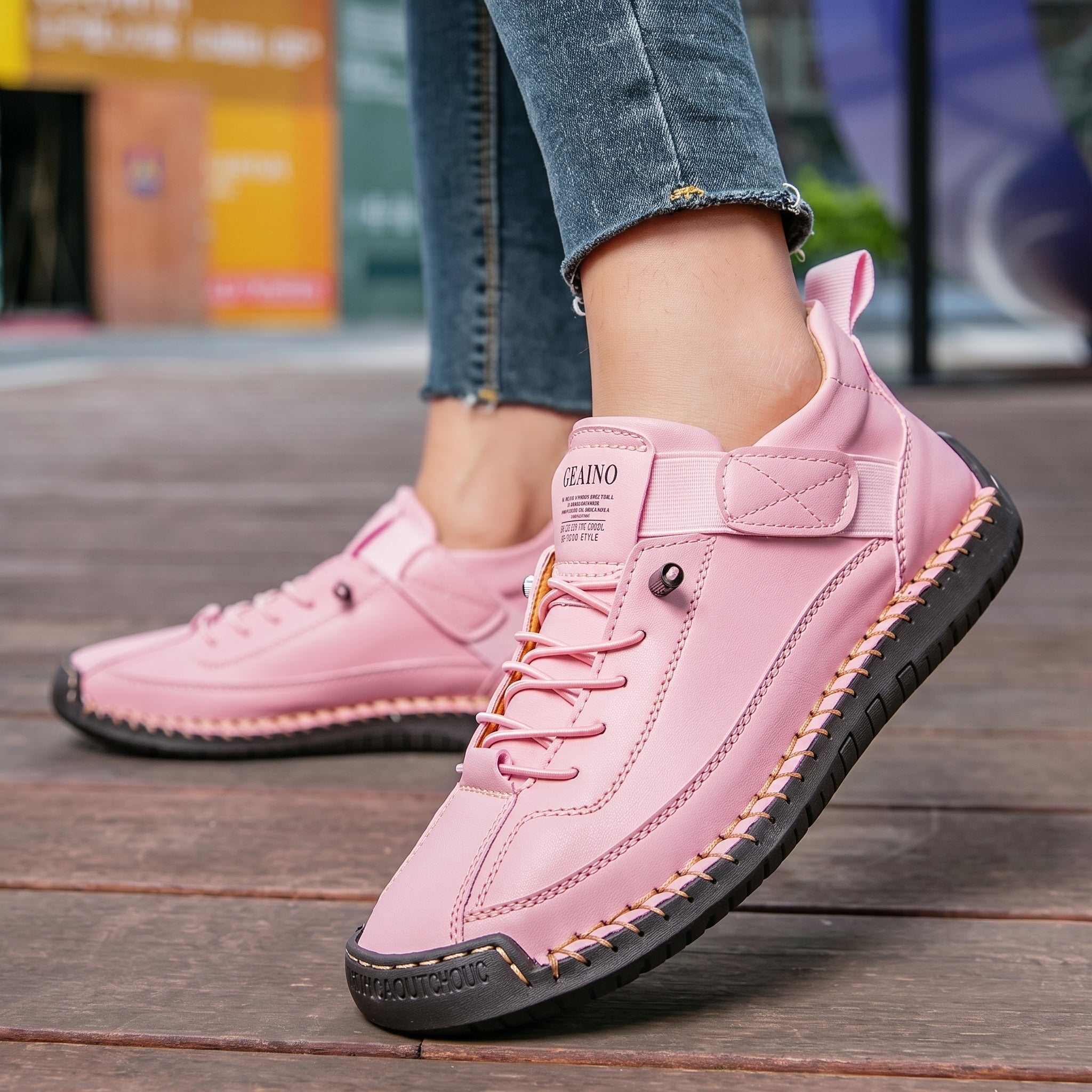 Alice - Women's Orthopaedic Lace-Up Trainers with Hand-Stitched Detail - Sneakers - Pink - Davies & Cooper