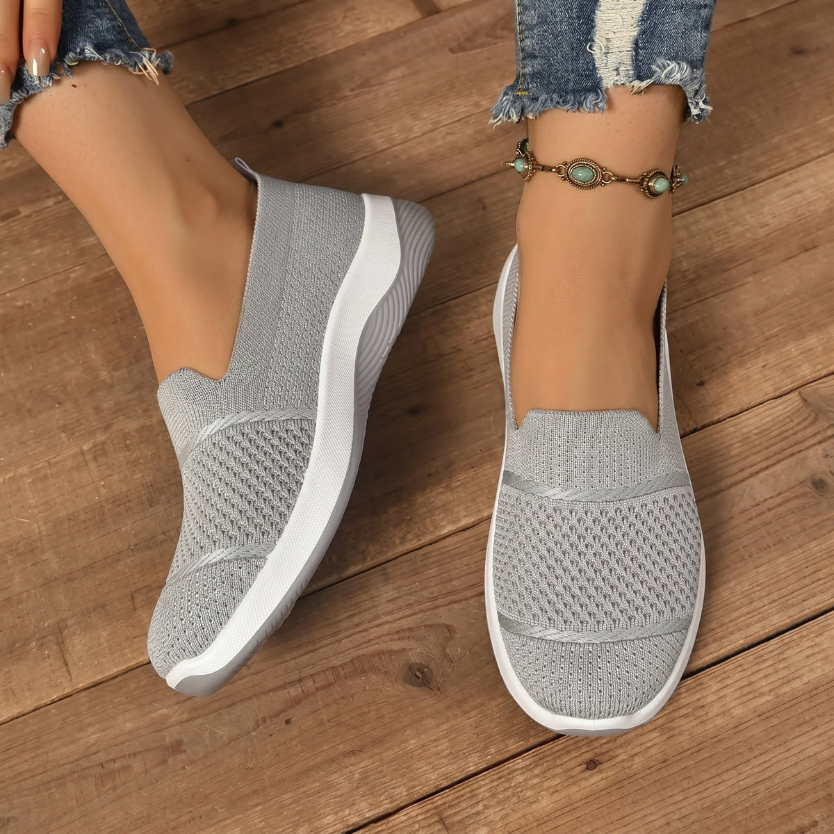 Alice - Women's Orthopaedic Lightweight Slip-On Trainers - Orthopaedic Shoes - Grey - Davies & Cooper