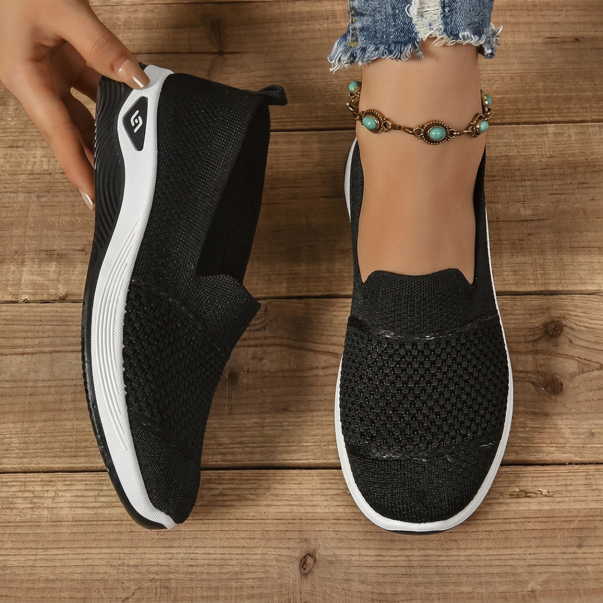 Alice - Women's Orthopaedic Lightweight Slip-On Trainers - Orthopaedic Shoes - Black - Davies & Cooper