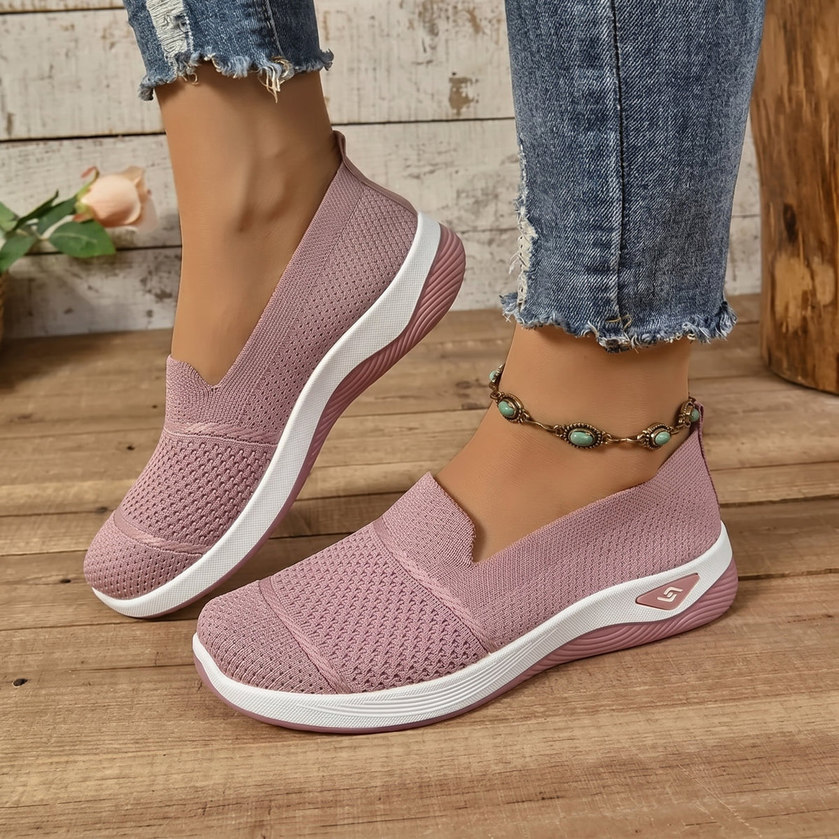 Alice - Women's Orthopaedic Lightweight Slip-On Trainers - Orthopaedic Shoes - Pink - Davies & Cooper