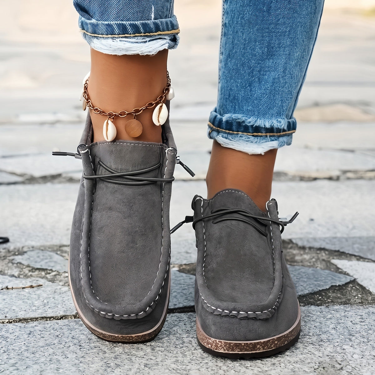 Alice - Women's Orthopaedic Moccasin Loafers with Cork Sole - Flats - Gray - Davies & Cooper