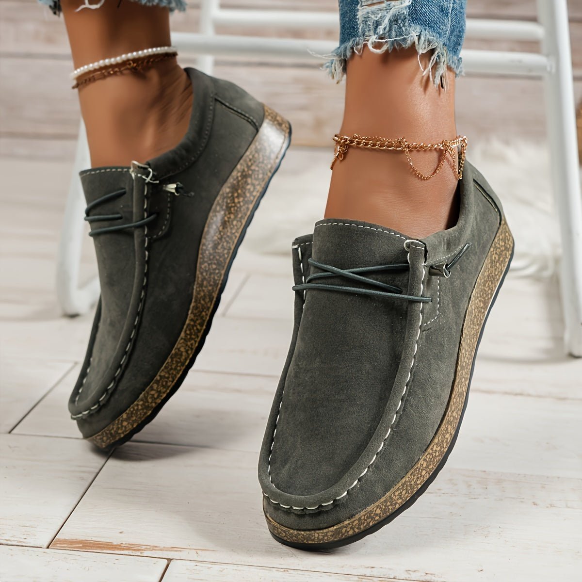 Alice - Women's Orthopaedic Moccasin Loafers with Cork Sole - Flats - Green - Davies & Cooper