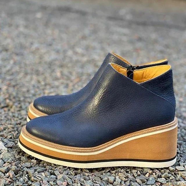 Alice - Women's Orthopaedic Platform Ankle Boots with Wedge Heel - Boots - Dark Blue - Davies & Cooper