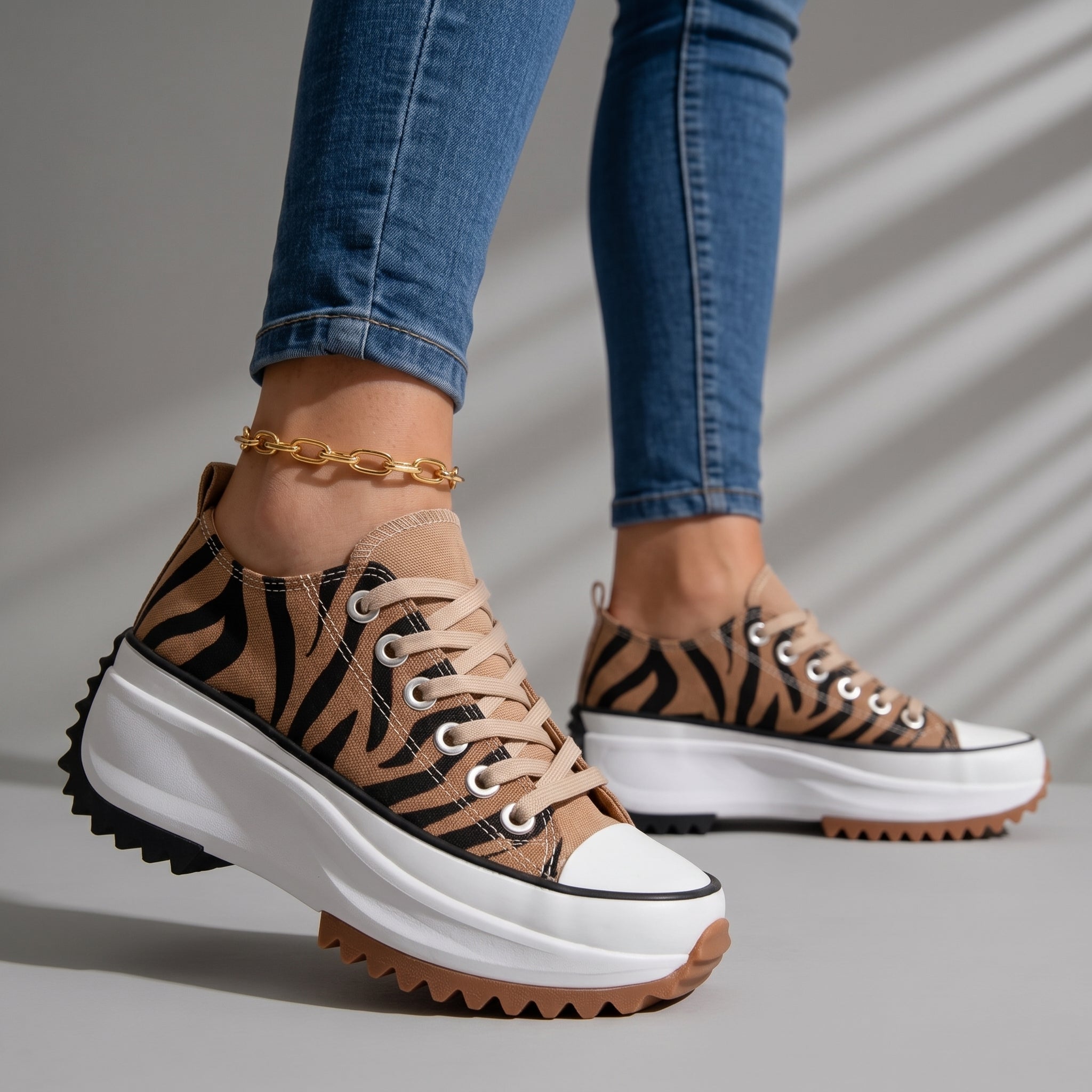 Alice - Women's Orthopaedic Platform Trainers with Chunky Sole - Sneakers - Brown - Davies & Cooper
