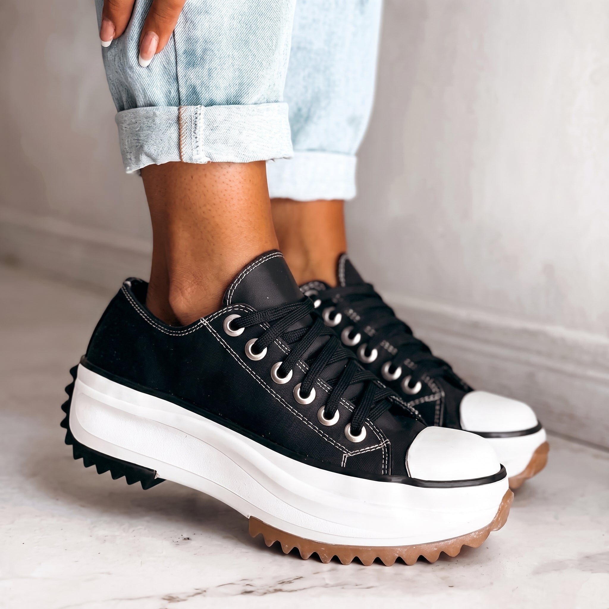 Alice - Women's Orthopaedic Platform Trainers with Chunky Sole - Sneakers - Black - Davies & Cooper
