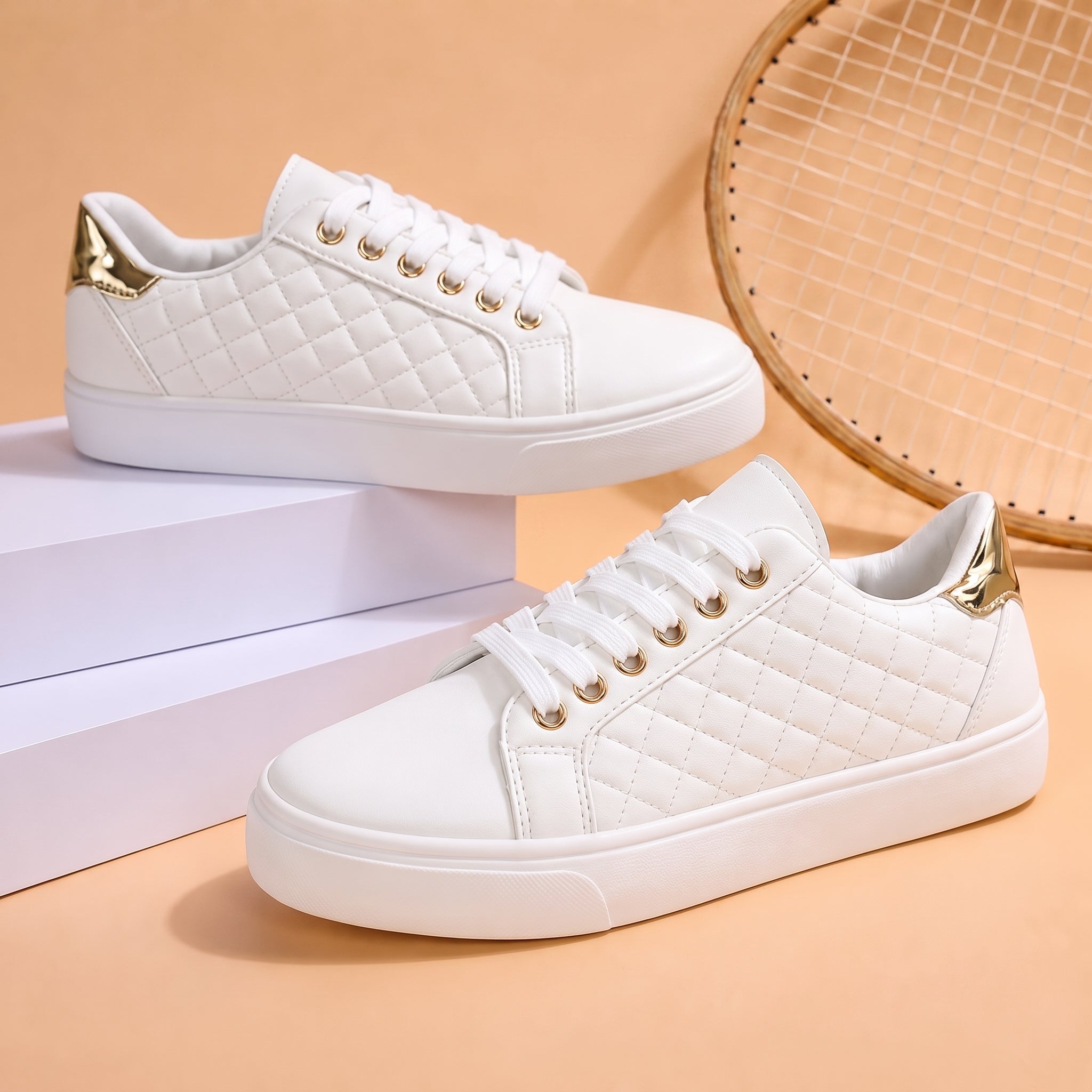 Alice - Women's Orthopaedic Quilted Low-Top Trainers - Sneakers - White - Davies & Cooper