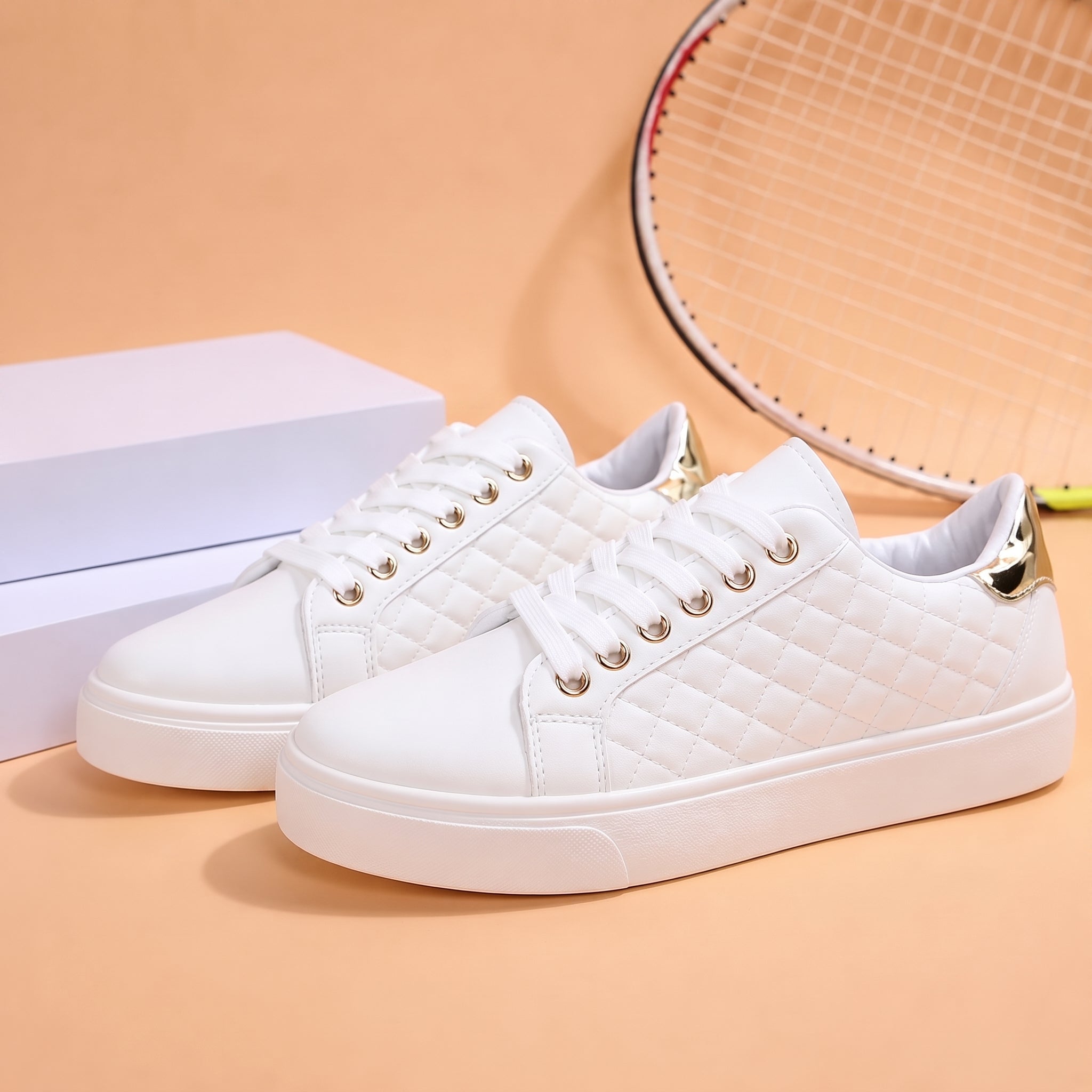 Alice - Women's Orthopaedic Quilted Low-Top Trainers - Sneakers - White - Davies & Cooper