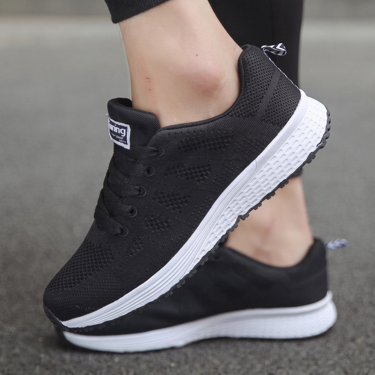 Alice - Women's Orthopaedic Slip-On Lace-Up Trainers - Sneakers - Black - Davies & Cooper