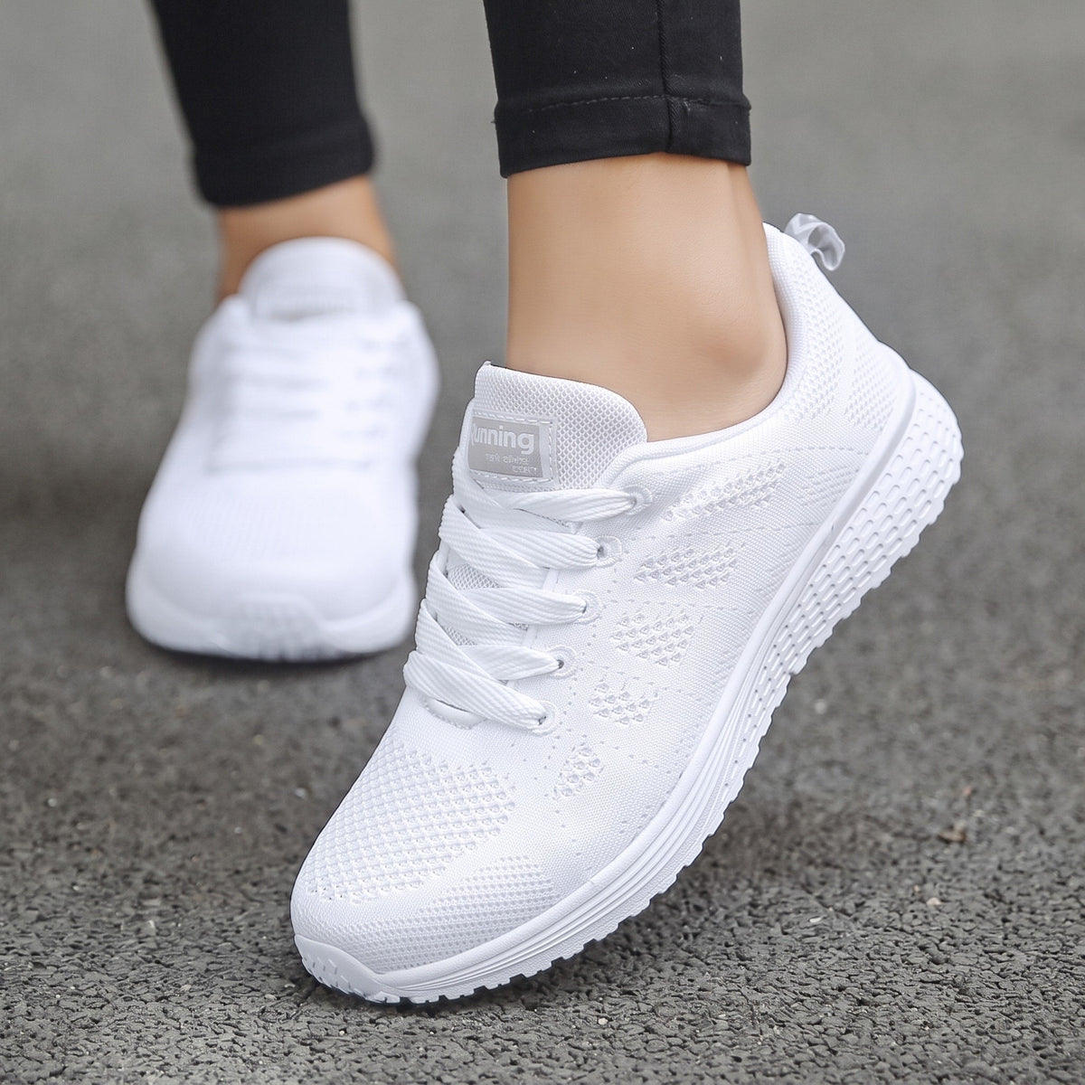 Alice - Women's Orthopaedic Slip-On Lace-Up Trainers - Sneakers - White - Davies & Cooper