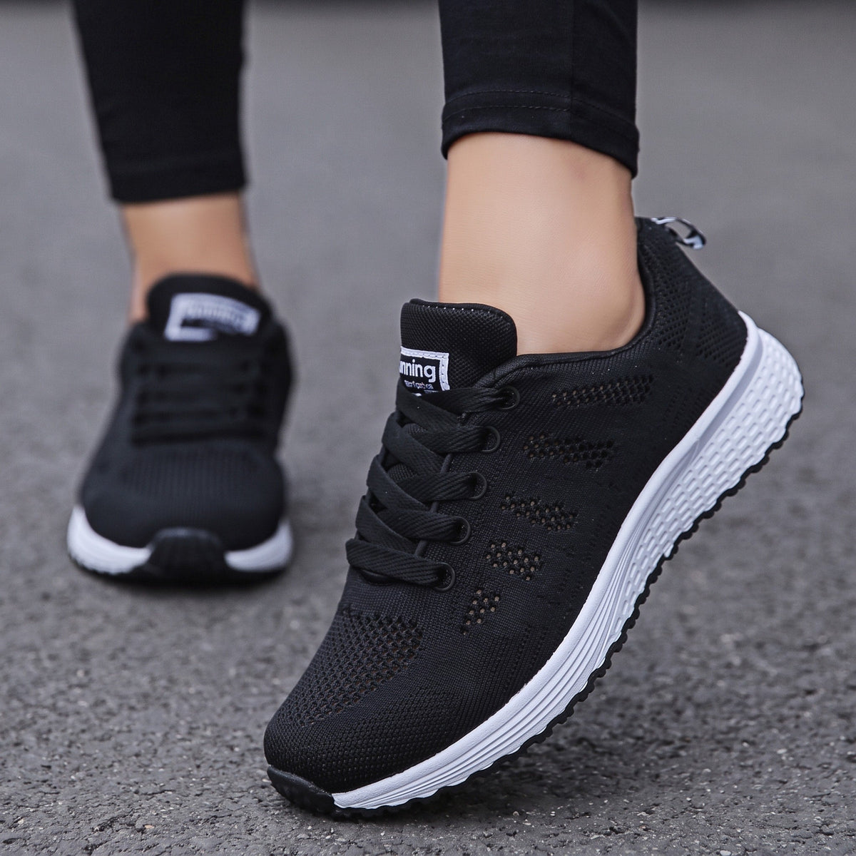 Alice - Women's Orthopaedic Slip-On Lace-Up Trainers - Sneakers - Black - Davies & Cooper