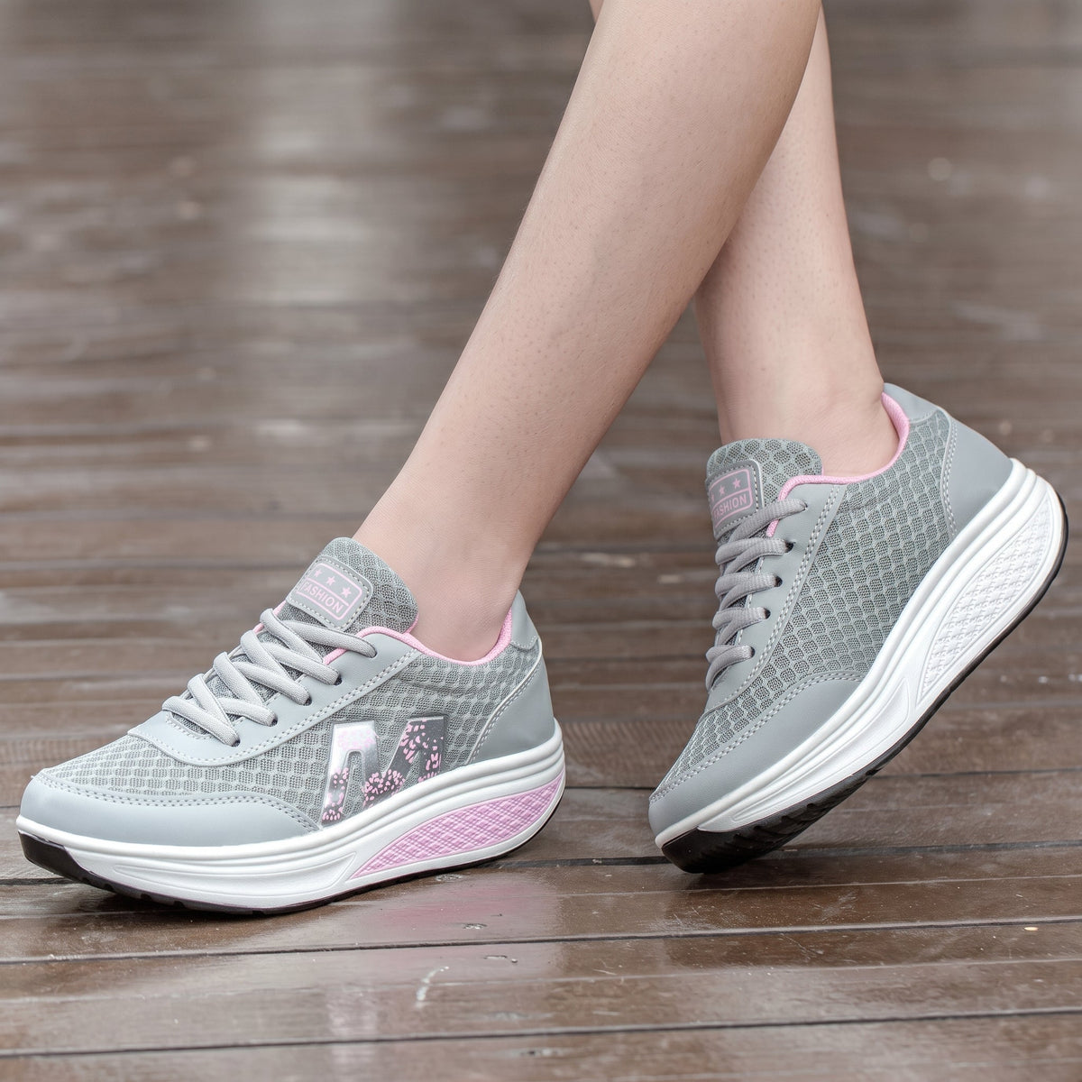 Alice - Women's Orthopaedic Slip-On Trainers with Platform Sole - Grey - Davies & Cooper