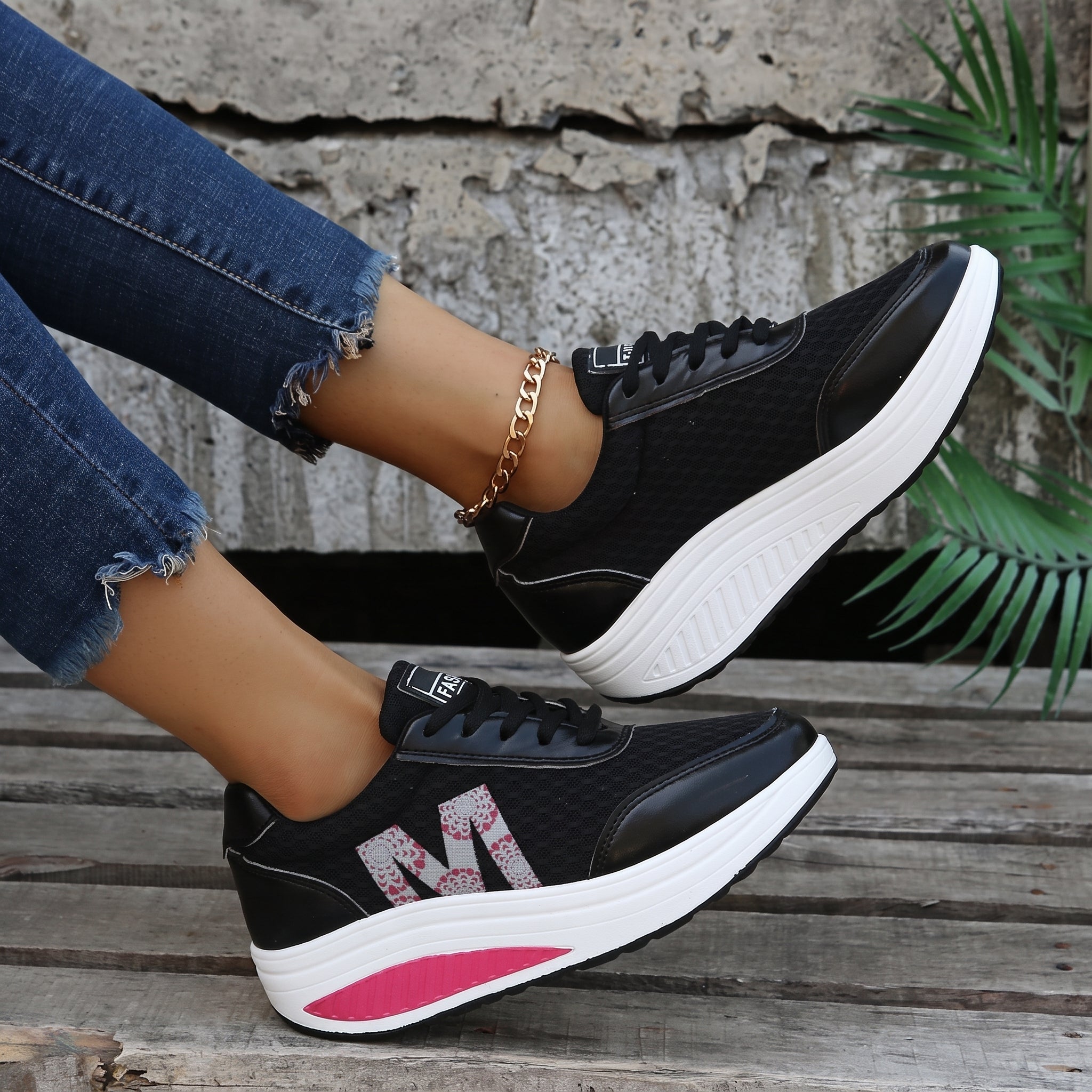 Alice - Women's Orthopaedic Slip-On Trainers with Platform Sole - Black - Davies & Cooper