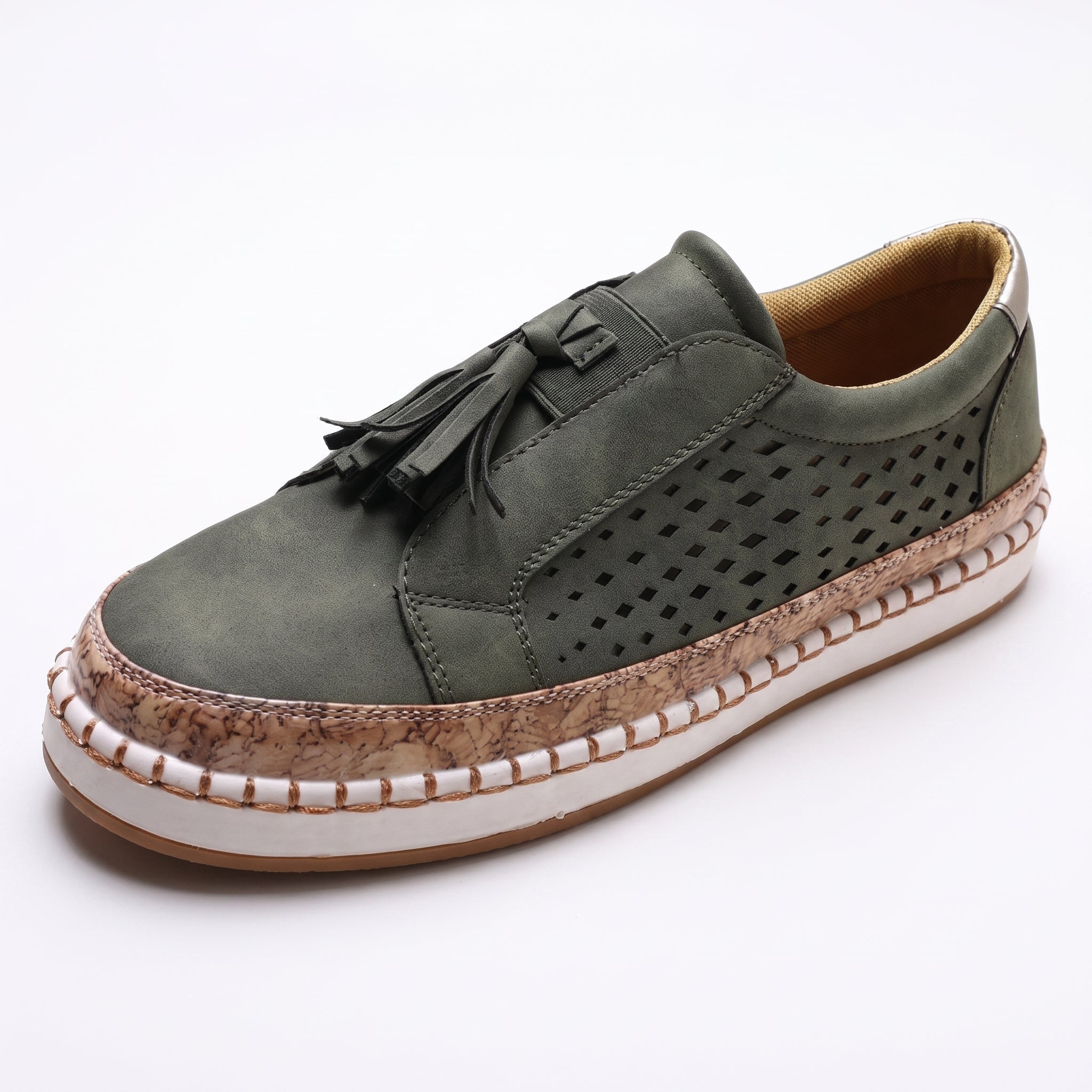 Alice - Women's Orthopaedic Slip-On Trainers with Tassel Detail - Flats - Green - Davies & Cooper