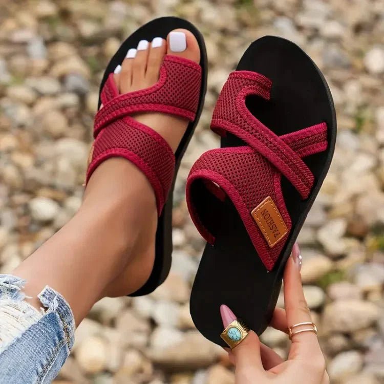 Alice - Women's Orthopaedic Toe Ring Sandals - Sandals - Red - Davies & Cooper
