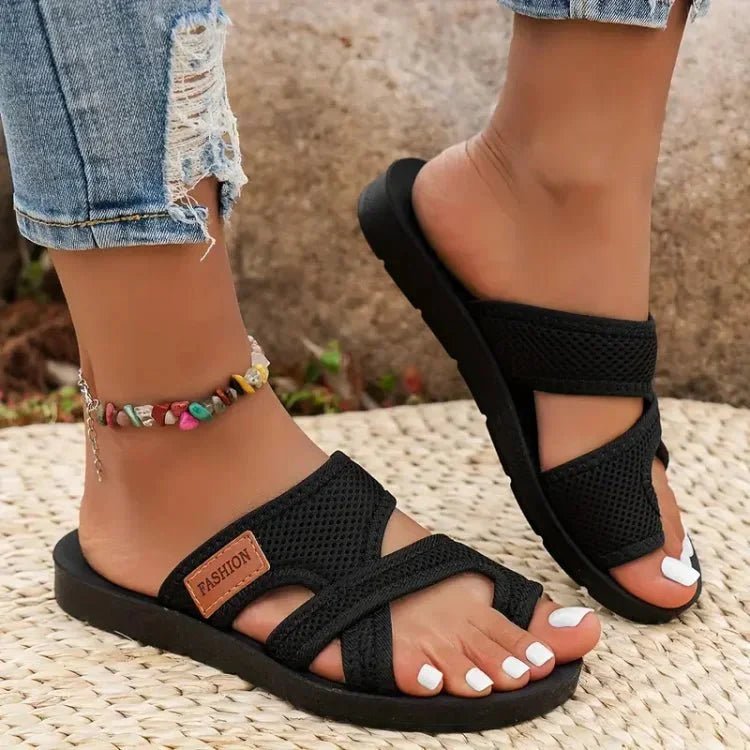 Alice - Women's Orthopaedic Toe Ring Sandals - Sandals - Black - Davies & Cooper