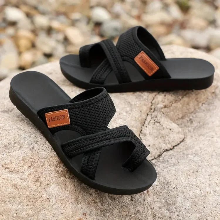 Alice - Women's Orthopaedic Toe Ring Sandals - Sandals - Black - Davies & Cooper