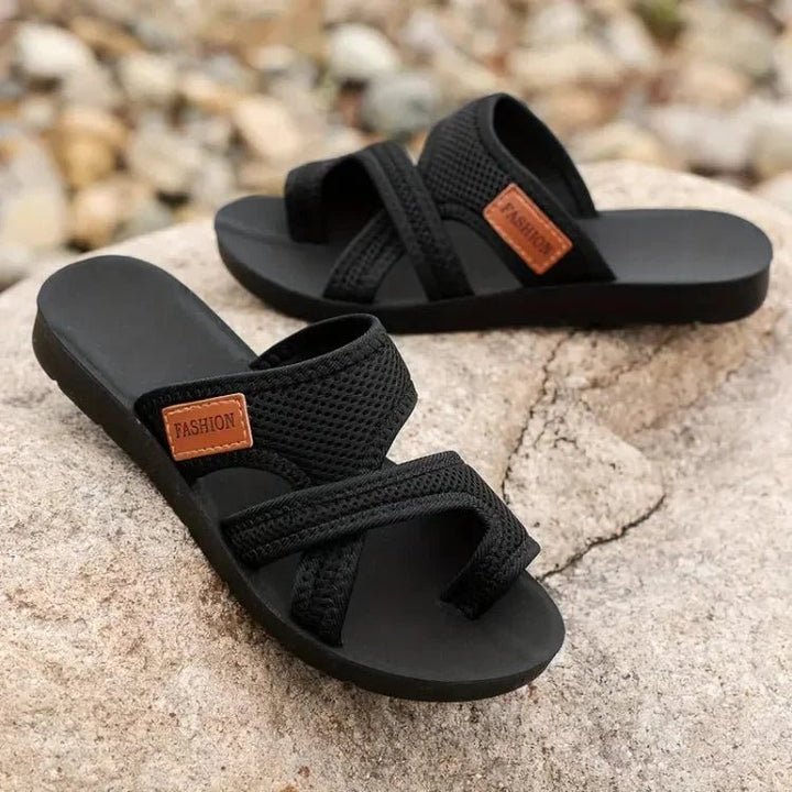 Alice - Women's Orthopaedic Toe Ring Sandals - Sandals - Black - Davies & Cooper