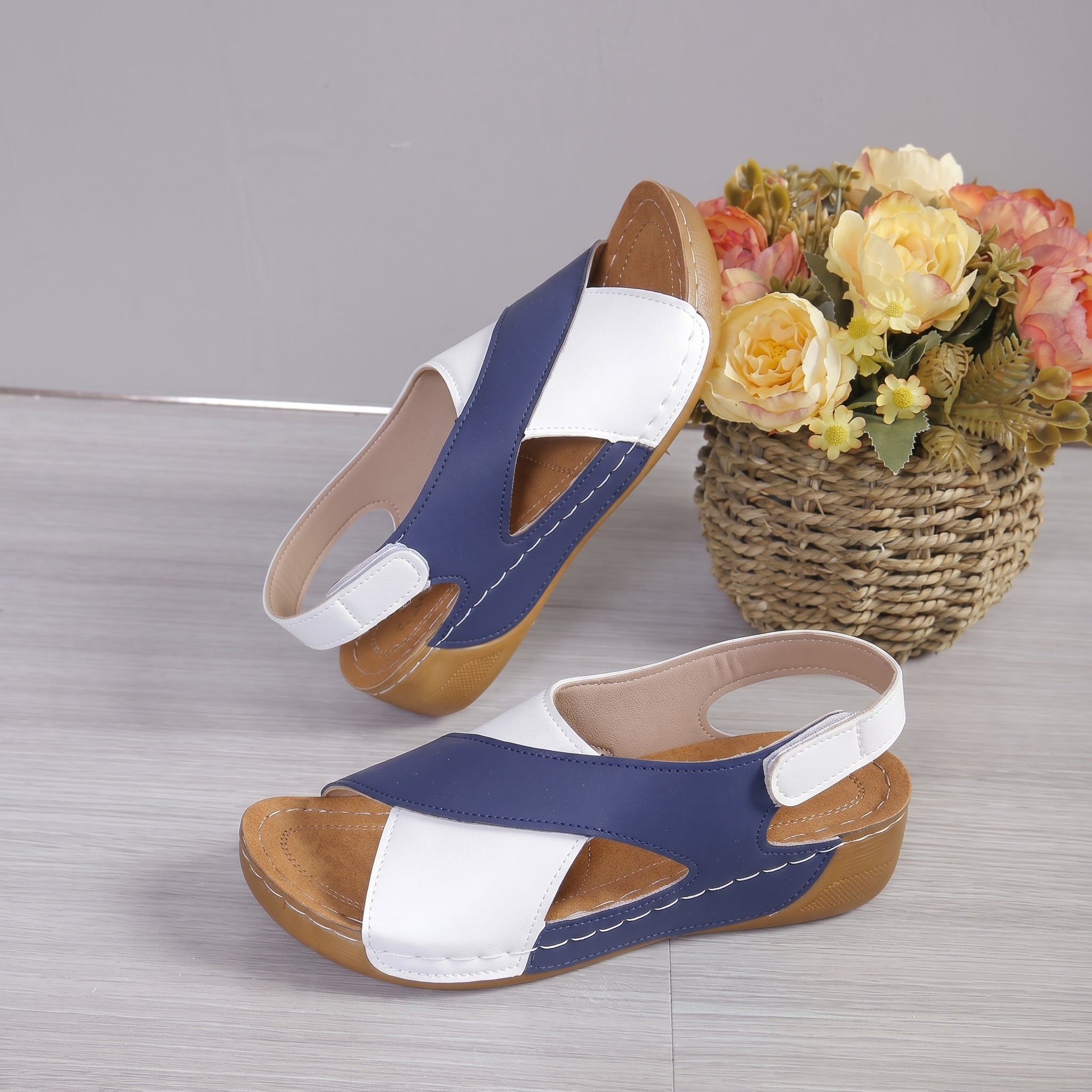 Alice - Women's Orthopaedic Wedge Sandals with Velcro Strap - Sandals - Blue - Davies & Cooper