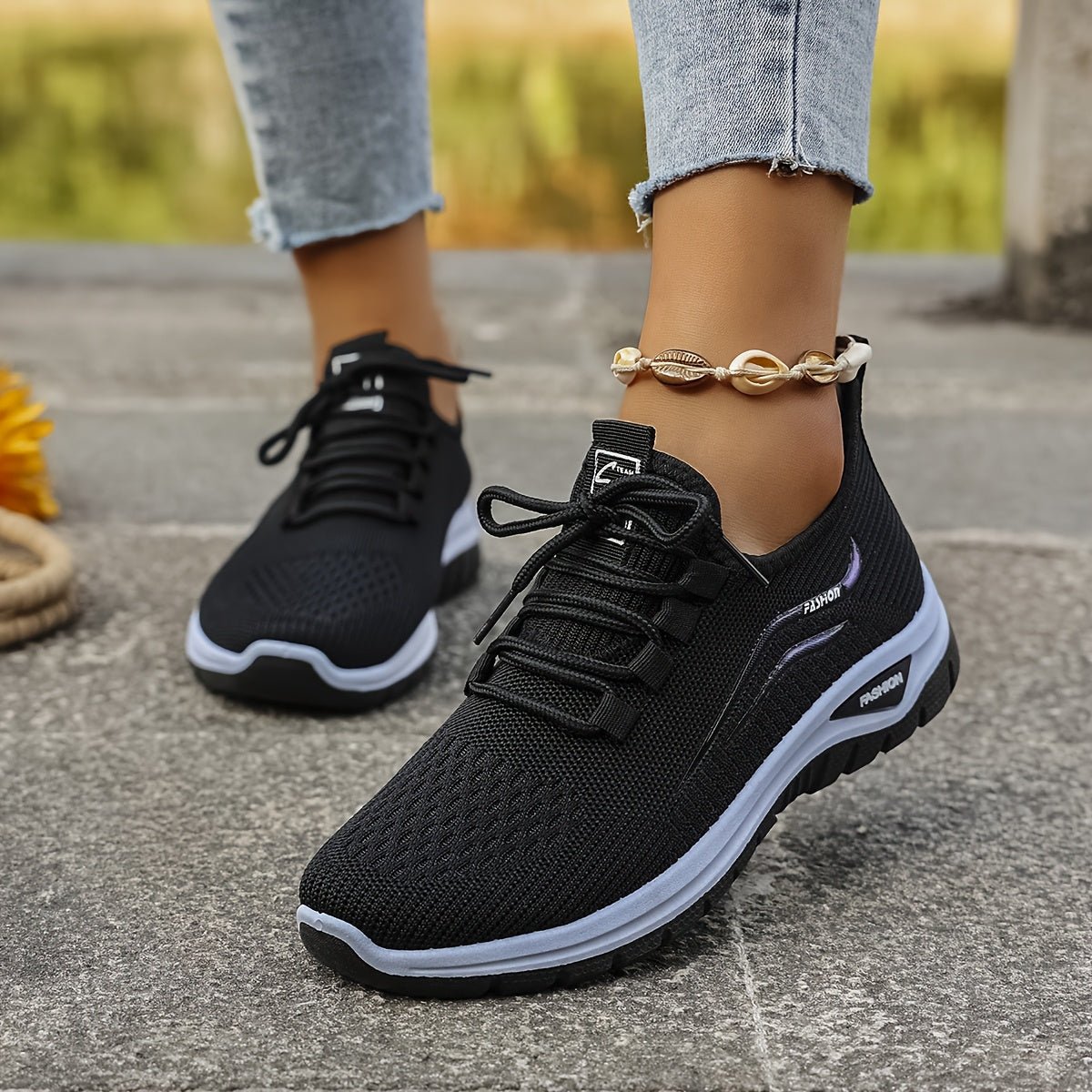 Alice - Women's Orthopaedic Wide Fit Lace-Up Trainers with Cushioned Sole - Sneakers - Black - Davies & Cooper